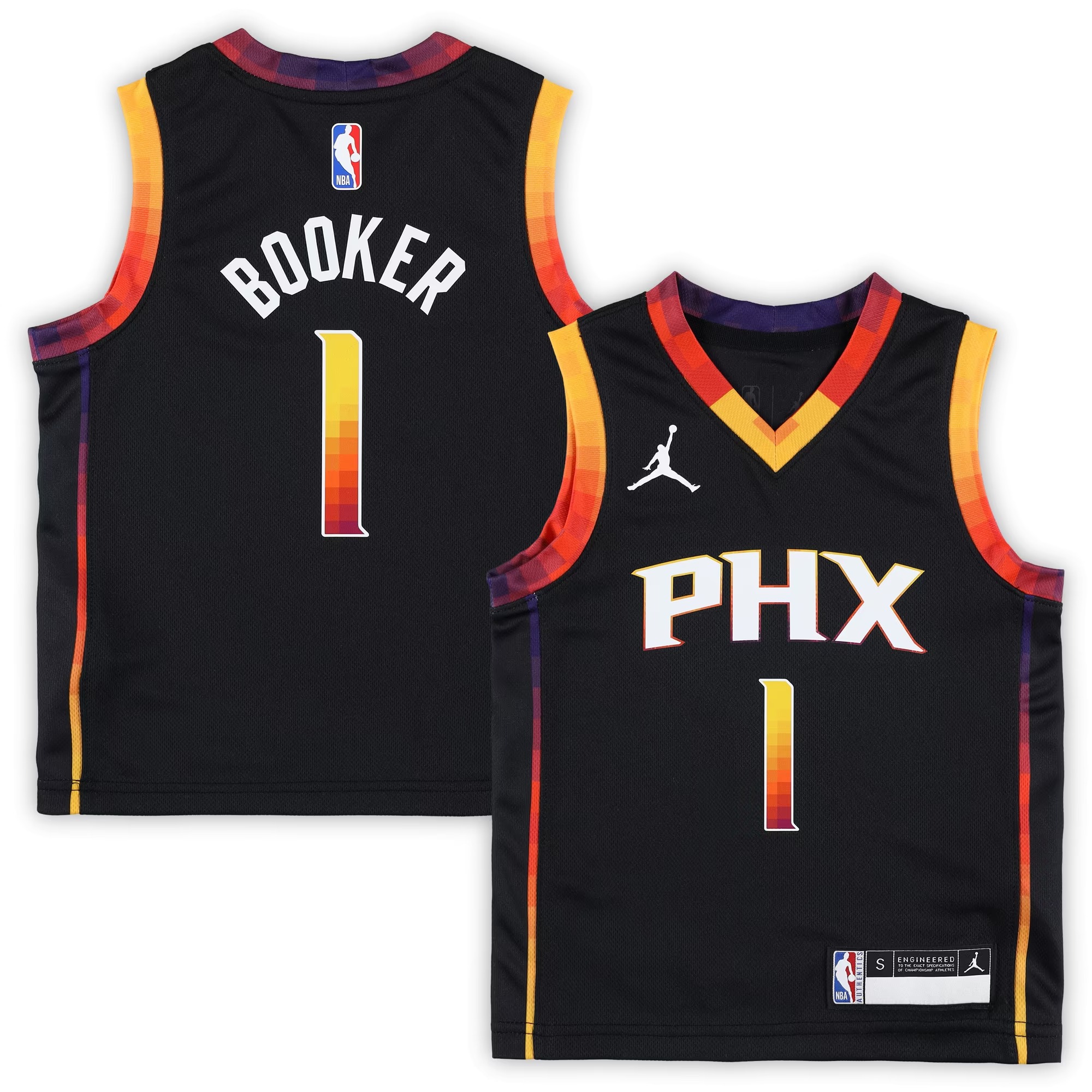 Hunk Wear - Devin Booker Phoenix Suns Jordan Brand Preschool 2022_23 Swingman Jersey - Statement Edition - Black