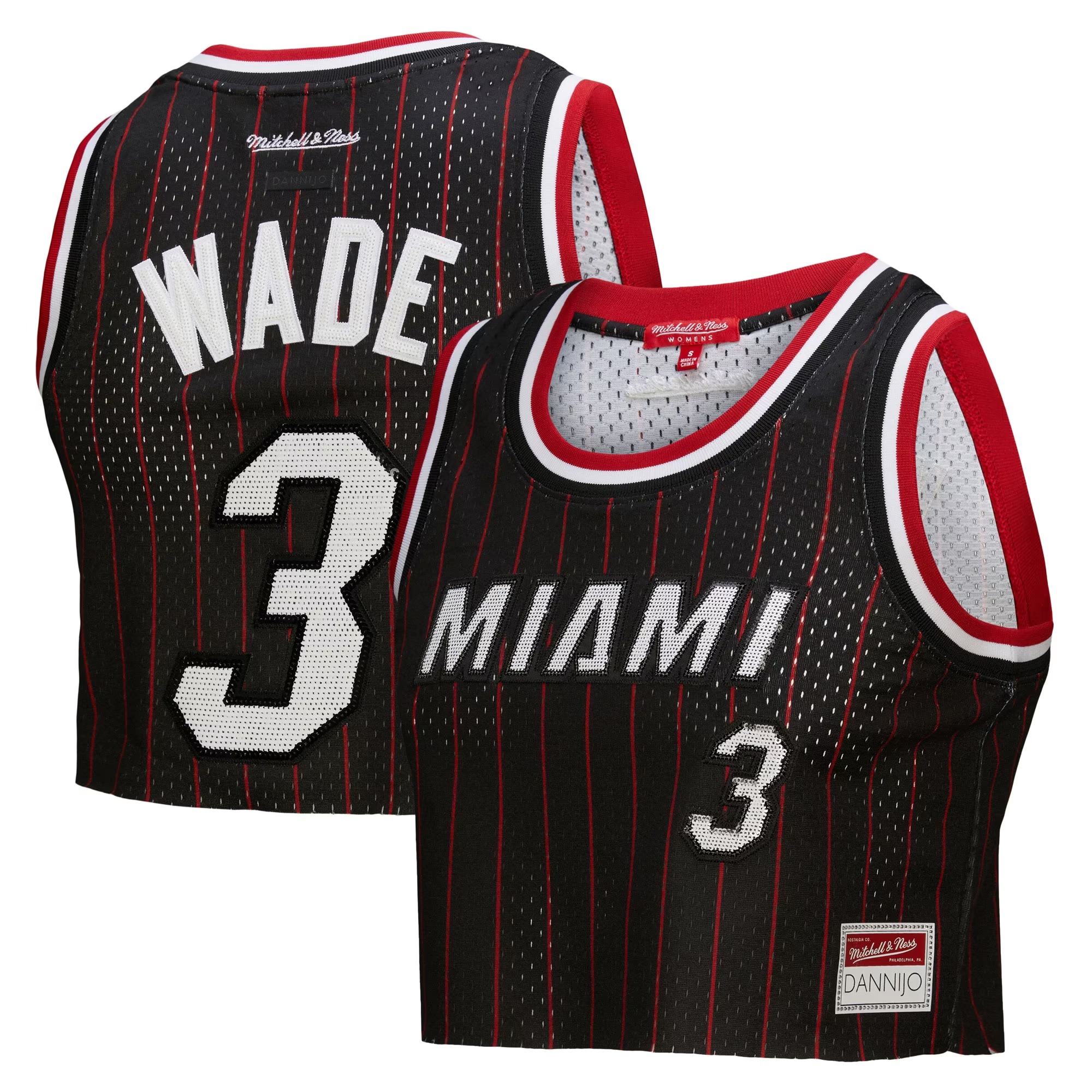 Hunk Wear - Dwyane Wade Miami Heat Mitchell & Ness x DANNIJO Women's Fashion Cropped Basketball Jersey - Black