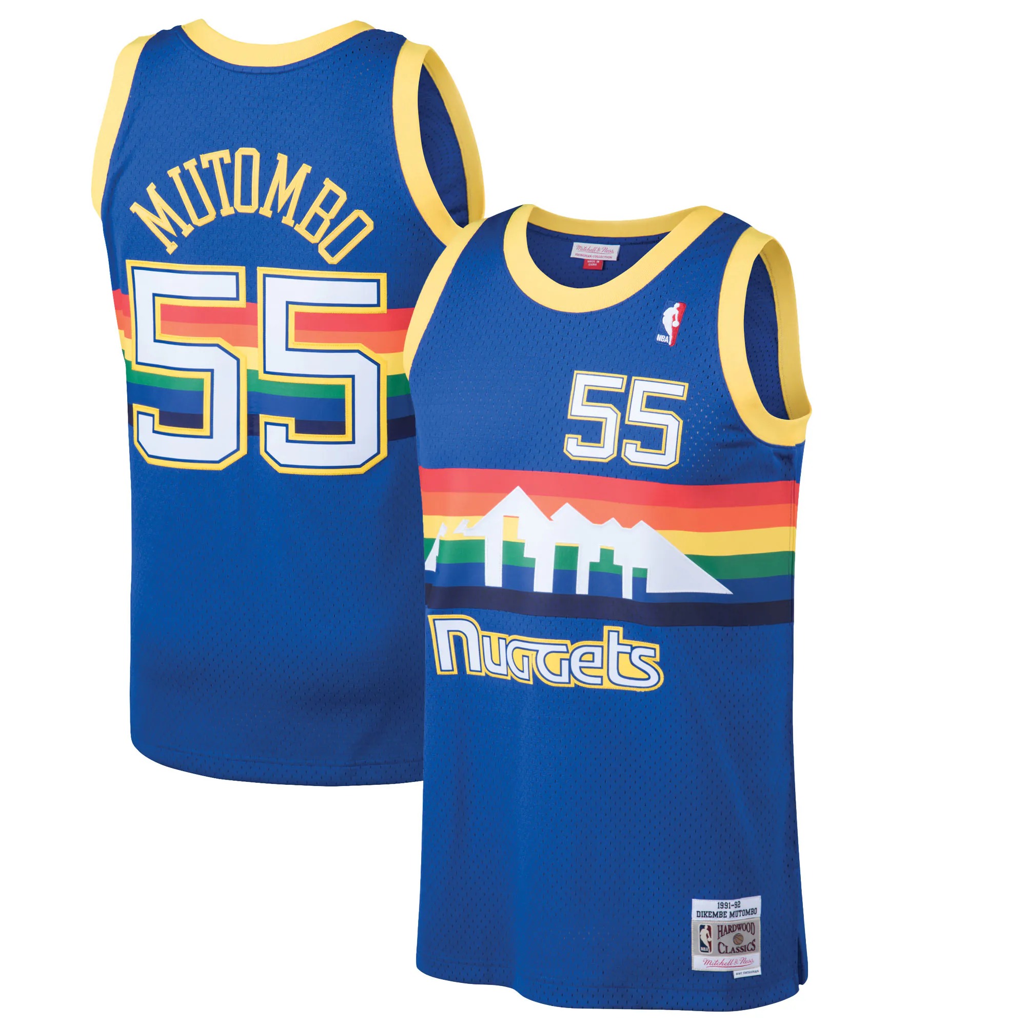 Hunk Wear - Dikembe Mutombo Denver Nuggets Mitchell & Ness 1991_92 Hardwood Classics Swingman Jersey - Blue