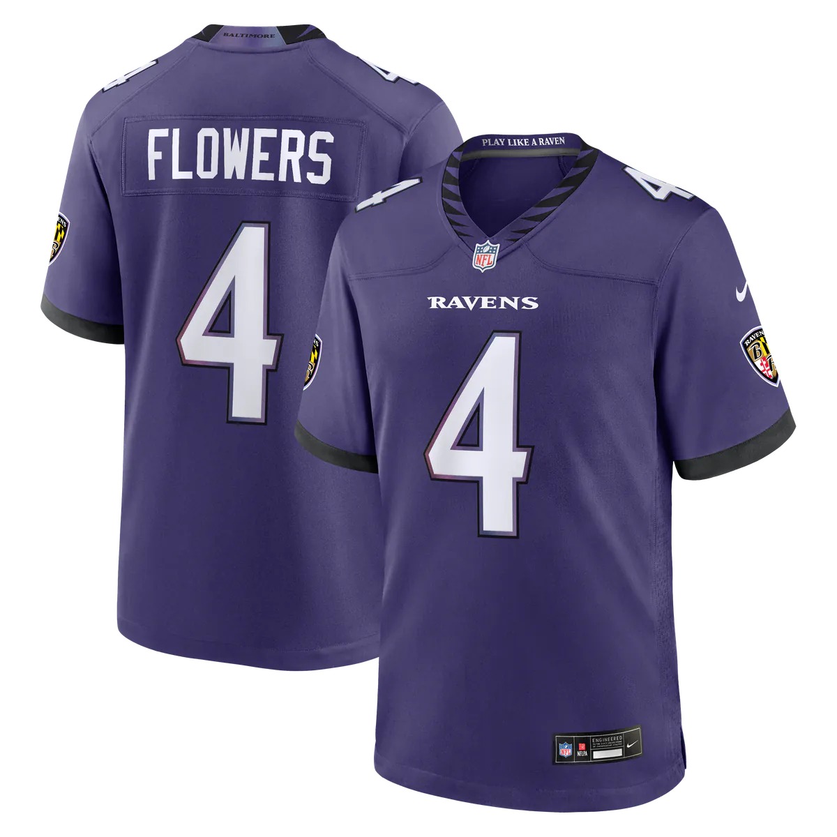 Hunk Wear - Zay Flowers Baltimore Ravens Nike Team Game Jersey - Purple
