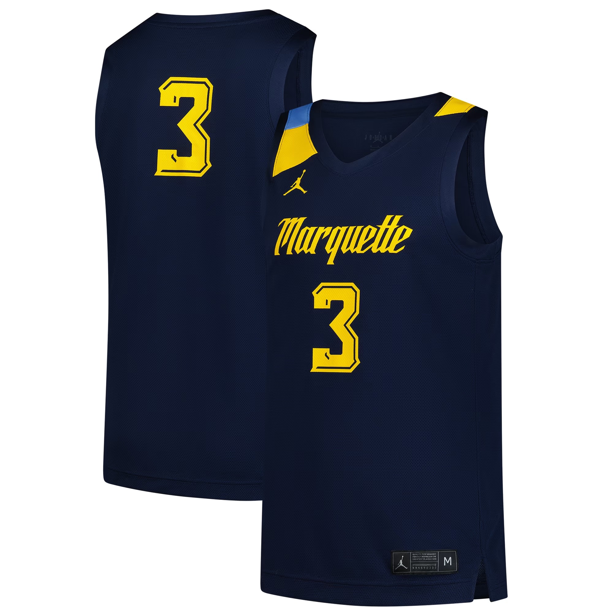 Hunk Wear - #3 Marquette Golden Eagles Jordan Brand Replica Basketball Jersey - Navy
