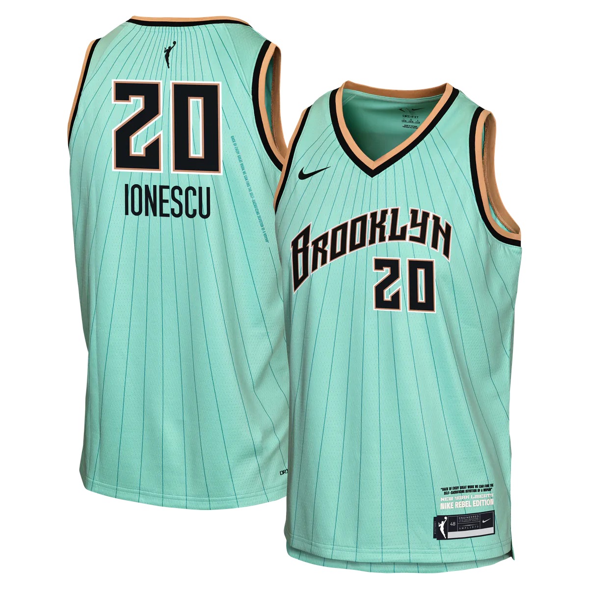 Hunk Wear - Sabrina Ionescu New York Liberty Nike Youth Victory Jersey - Rebel Edition - Mint
