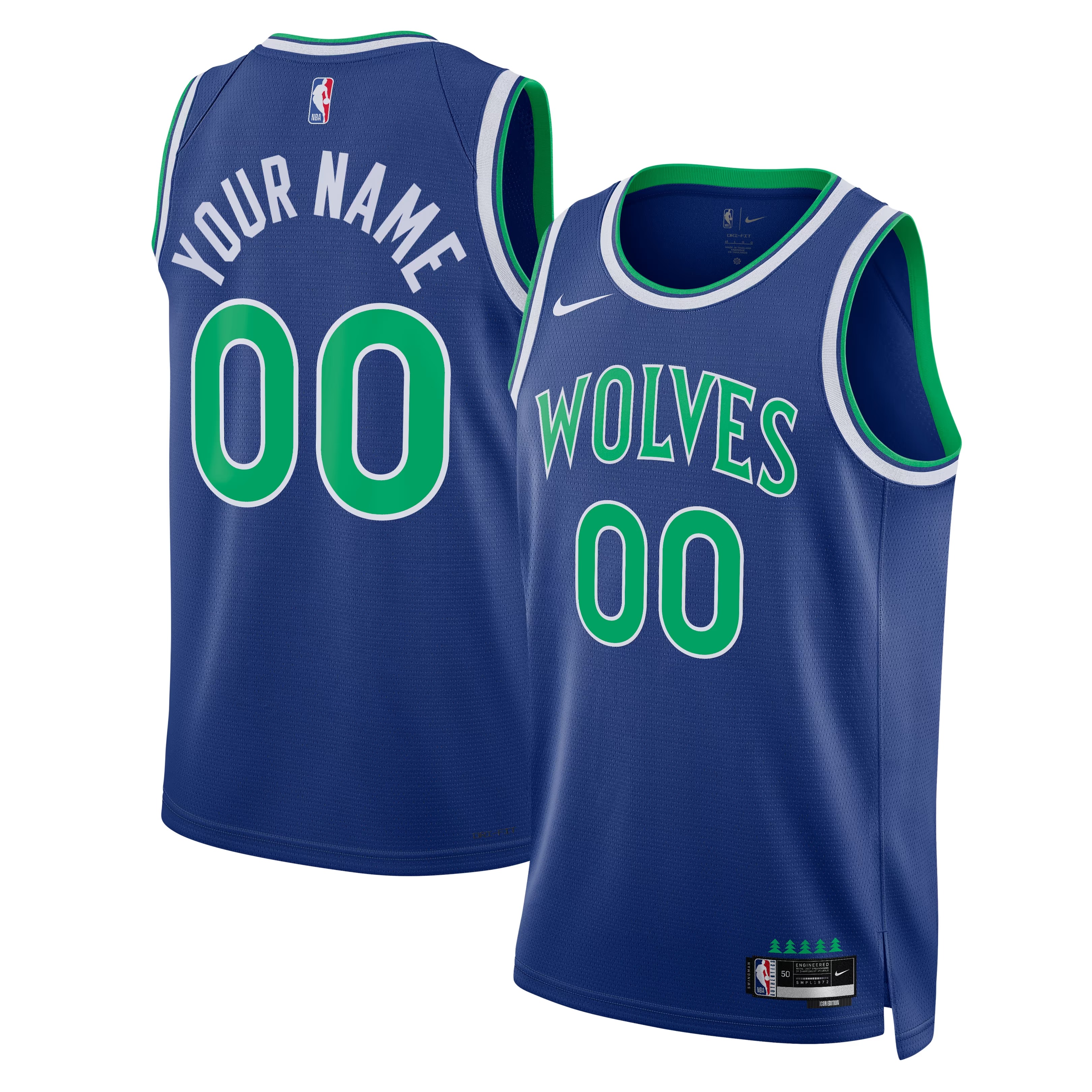 Hunk Wear - Minnesota Timberwolves Nike Unisex Swingman Custom Jersey - Icon Edition - Blue