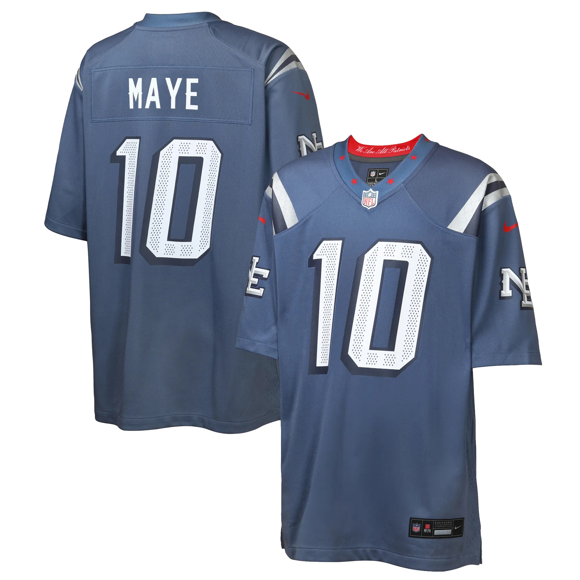 Hunk Wear - Drake Maye New England Patriots Nike Youth Rivalries Collection Game Jersey - Blue