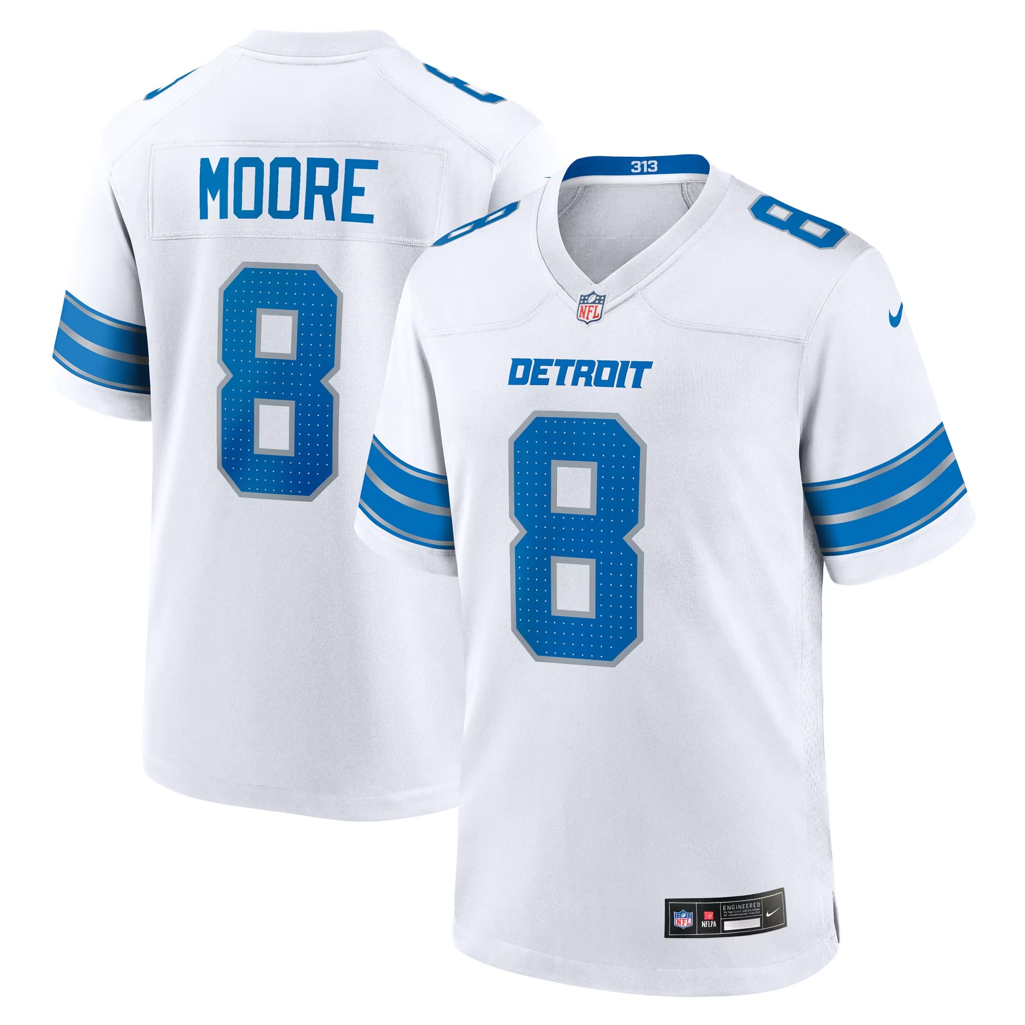 Hunk Wear - Derrick Moore Detroit Lions Nike Game Jersey - White