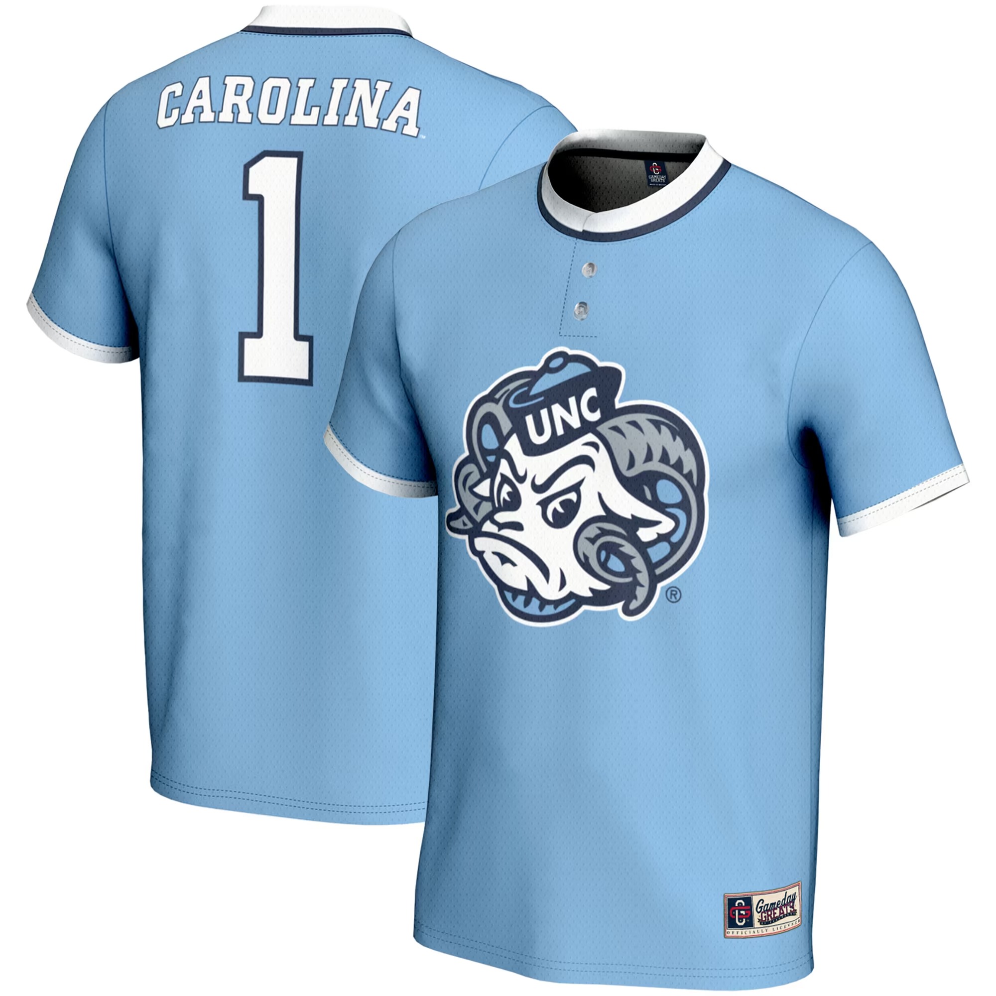 Hunk Wear - #1 North Carolina Tar Heels GameDay Greats Unisex Lightweight Softball Jersey - Carolina Blue