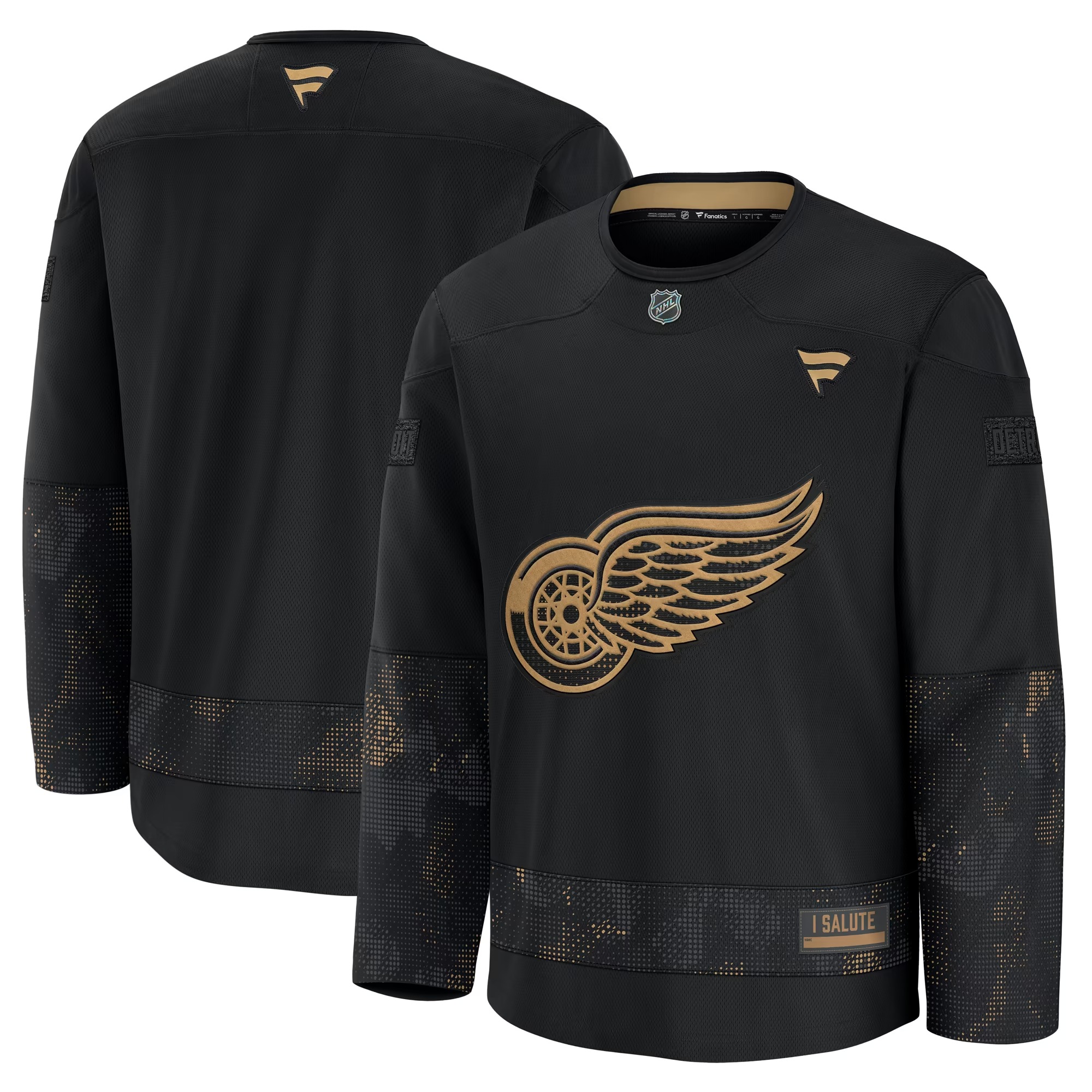 Hunk Wear - Detroit Red Wings Fanatics 2024 Military Appreciation Practice Jersey - Black