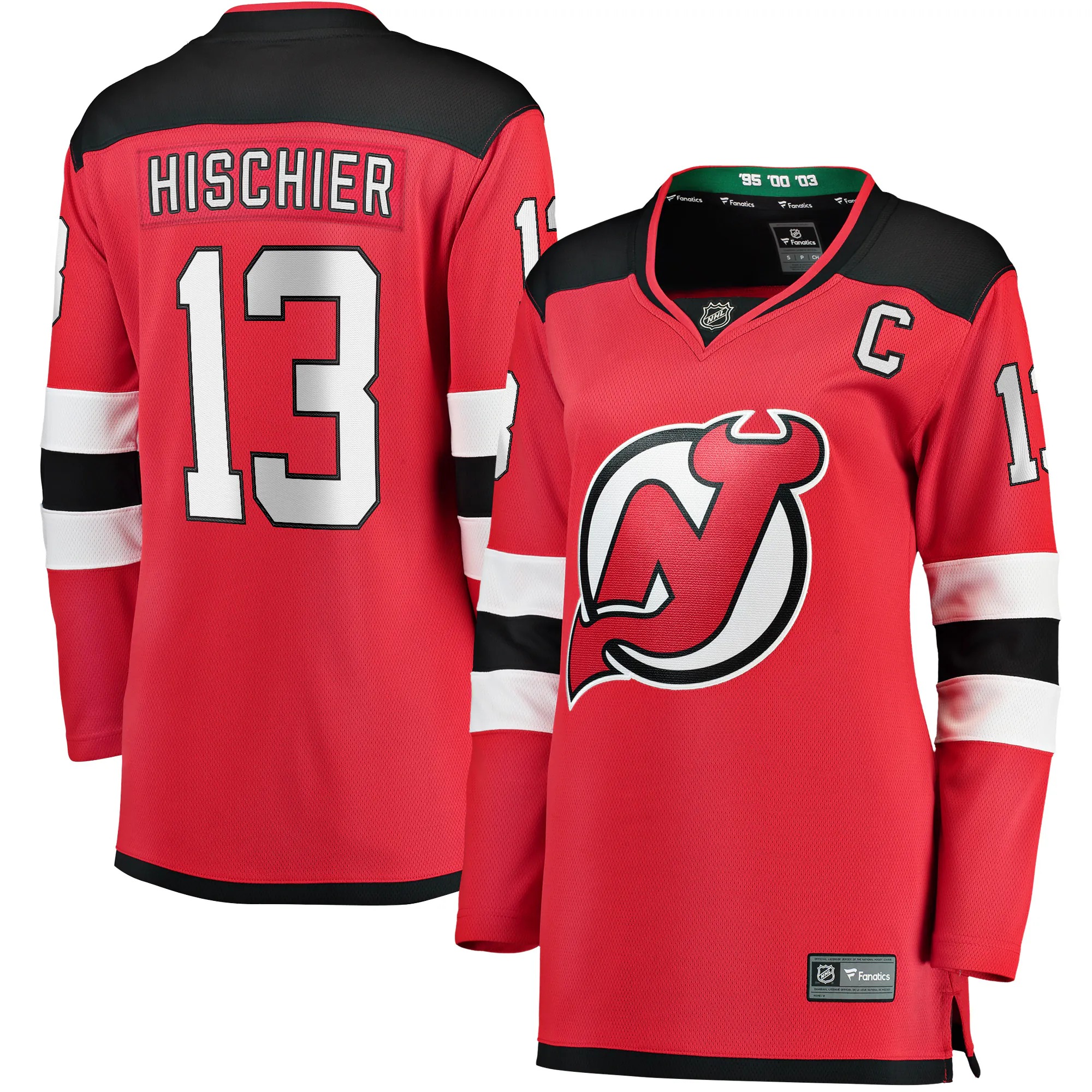 Hunk Wear - Nico Hischier New Jersey Devils Fanatics Women's Captain Patch Home Breakaway Jersey - Red