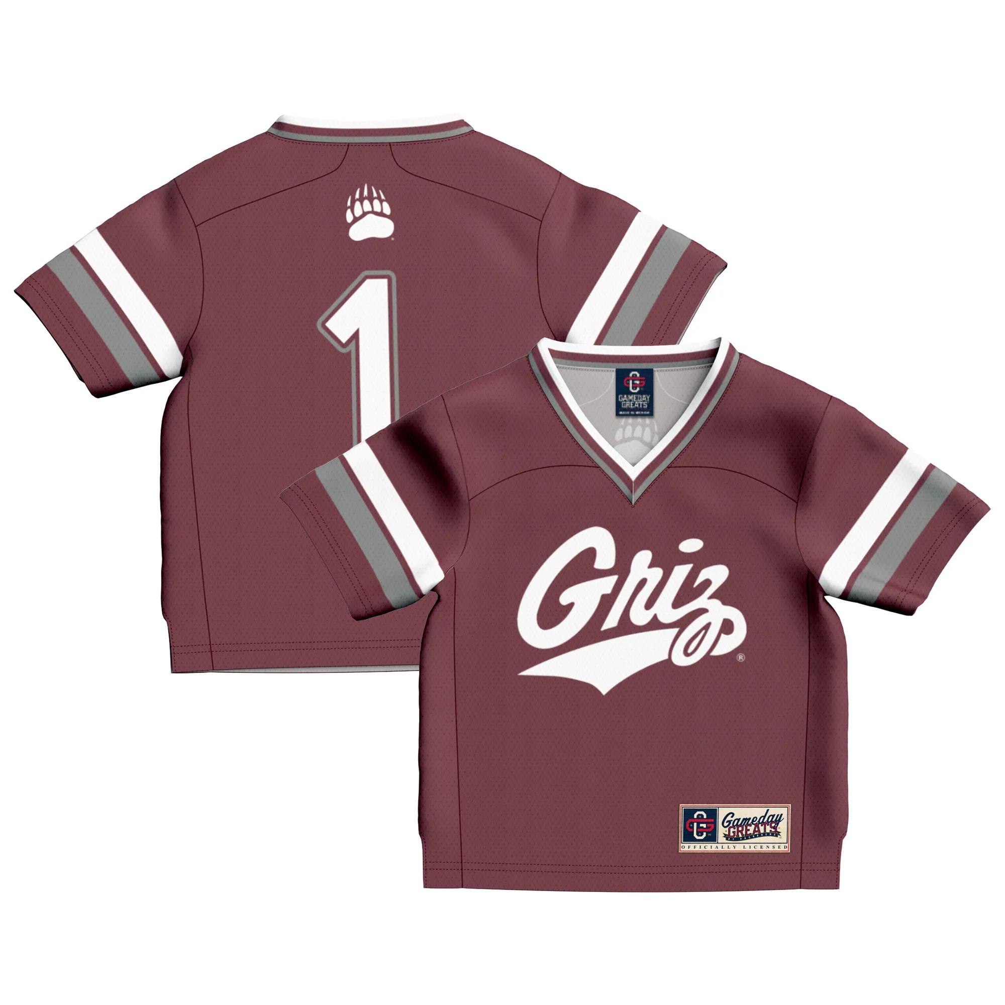 Hunk Wear - #1 Montana Grizzlies GameDay Greats Toddler Lightweight Collegiate Football Fashion Jersey - Maroon