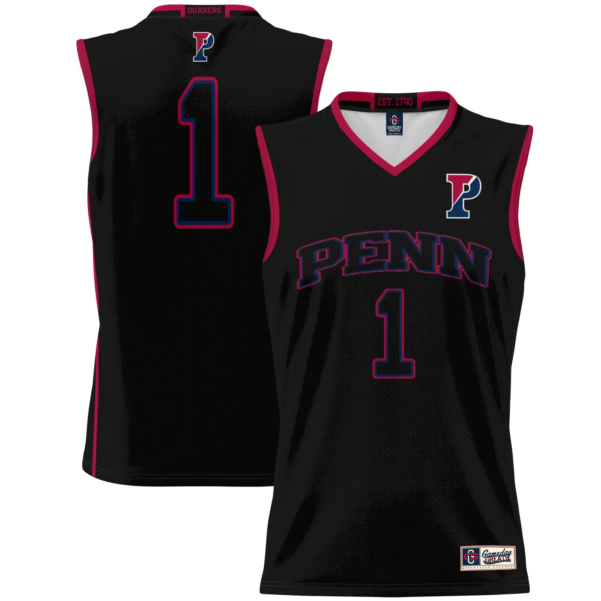 Hunk Wear - #1 Pennsylvania Quakers GameDay Greats Unisex Lightweight Basketball Jersey - Black
