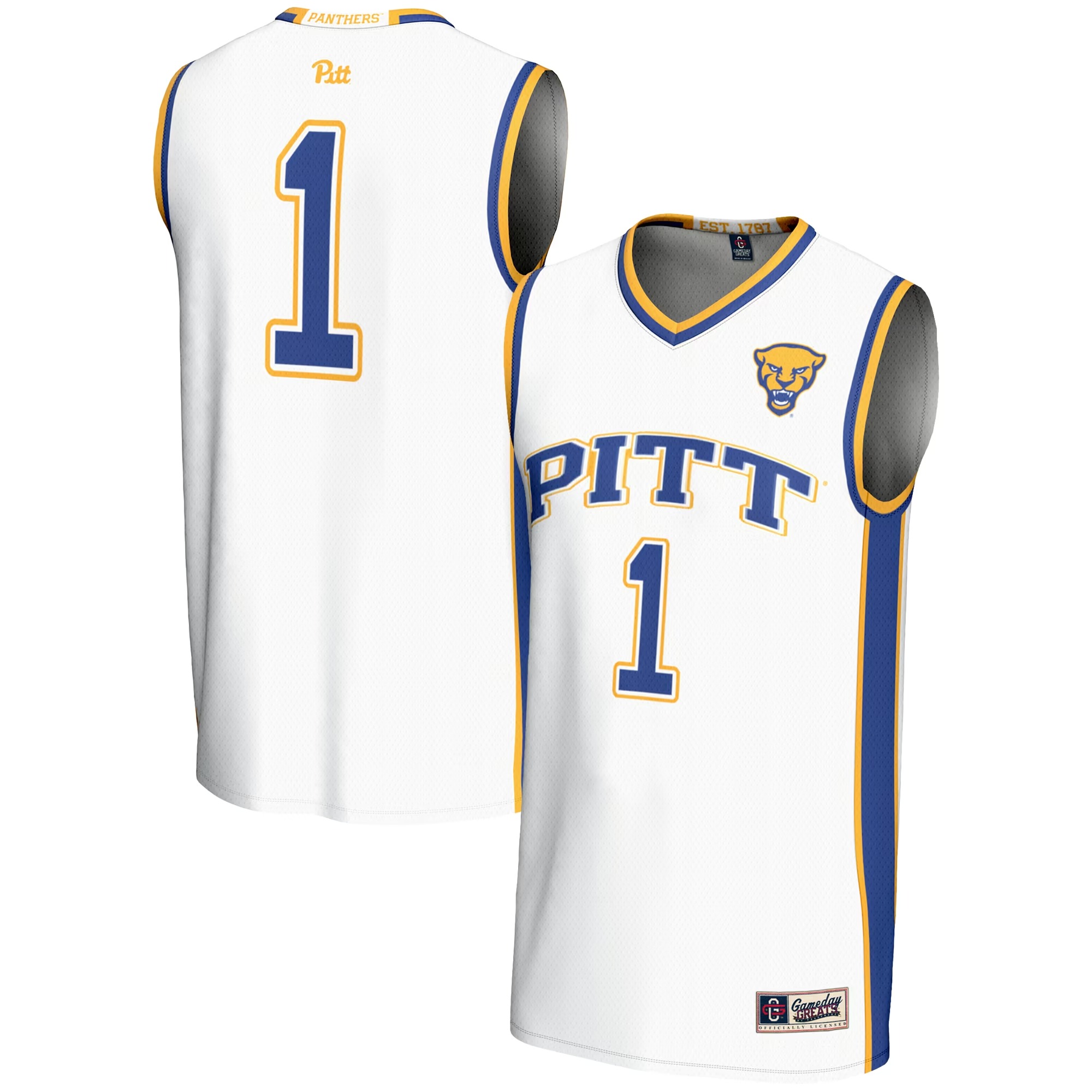Hunk Wear - #1 Pitt Panthers GameDay Greats Youth LIghtweight Basketball Jersey - White