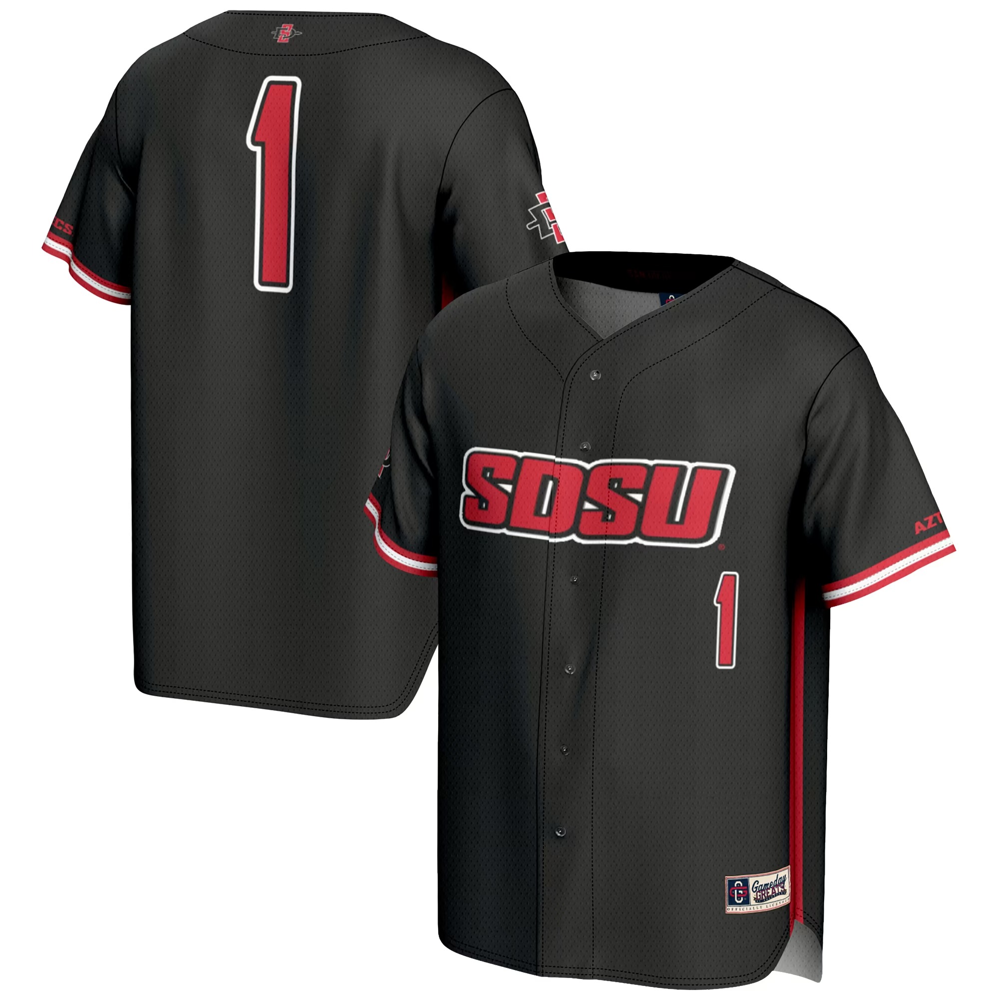 Hunk Wear - #1 San Diego State Aztecs GameDay Greats Lightweight Baseball Fashion Jersey - Black