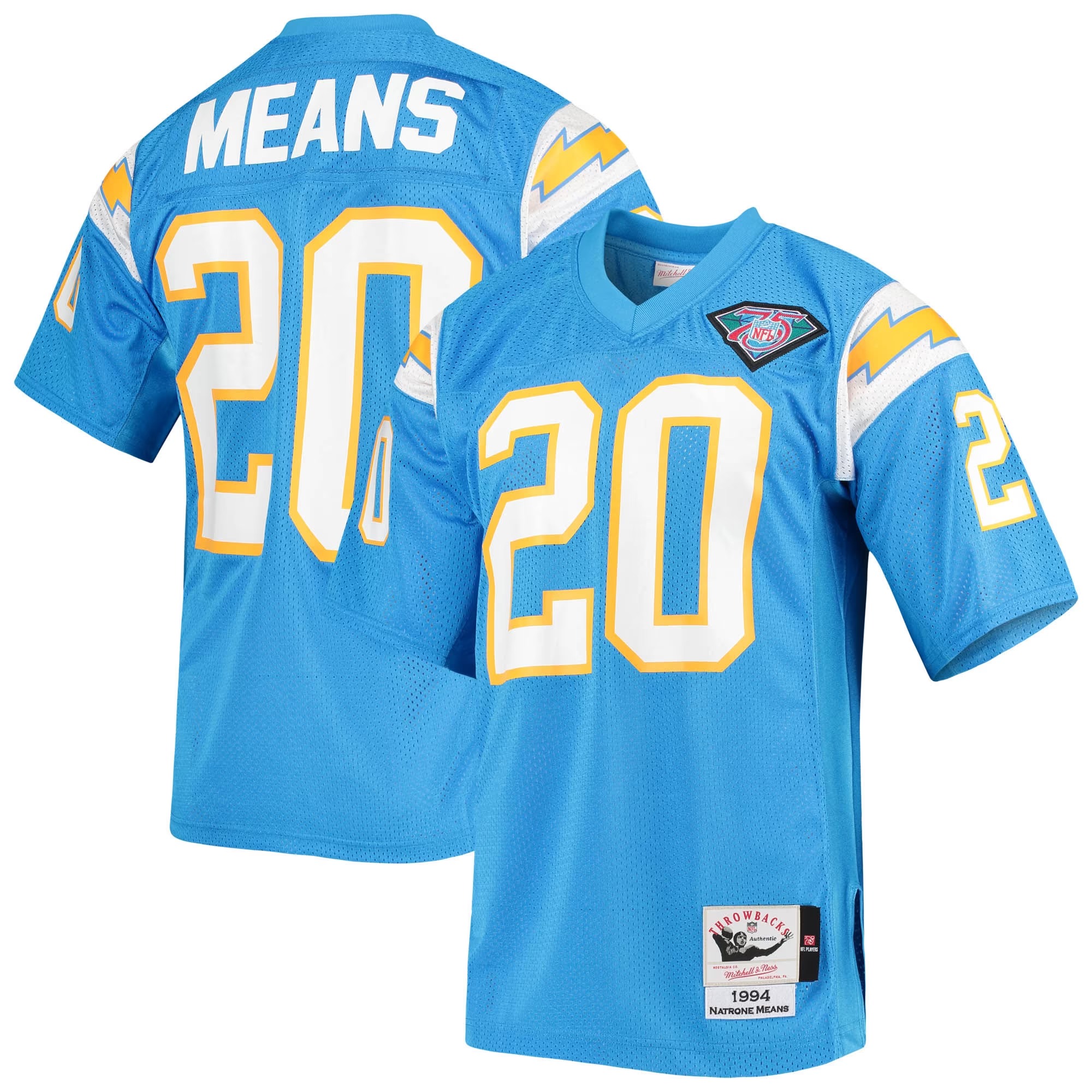 Hunk Wear - Natrone Means Los Angeles Chargers 1994 Mitchell & Ness Authentic Throwback Retired Player Jersey - Powder Blue