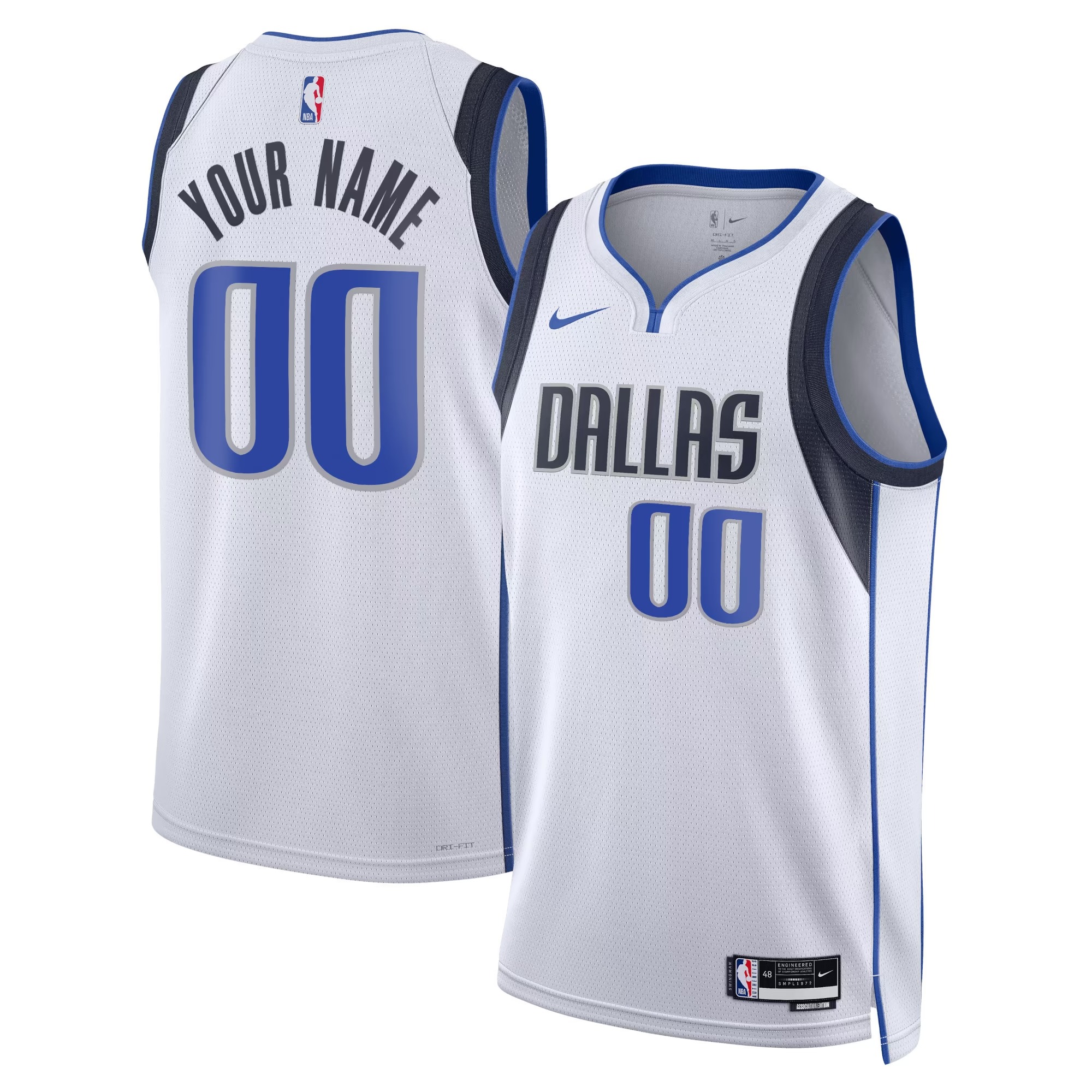 Hunk Wear - Dallas Mavericks Nike Unisex Swingman Custom Jersey White - Association Edition