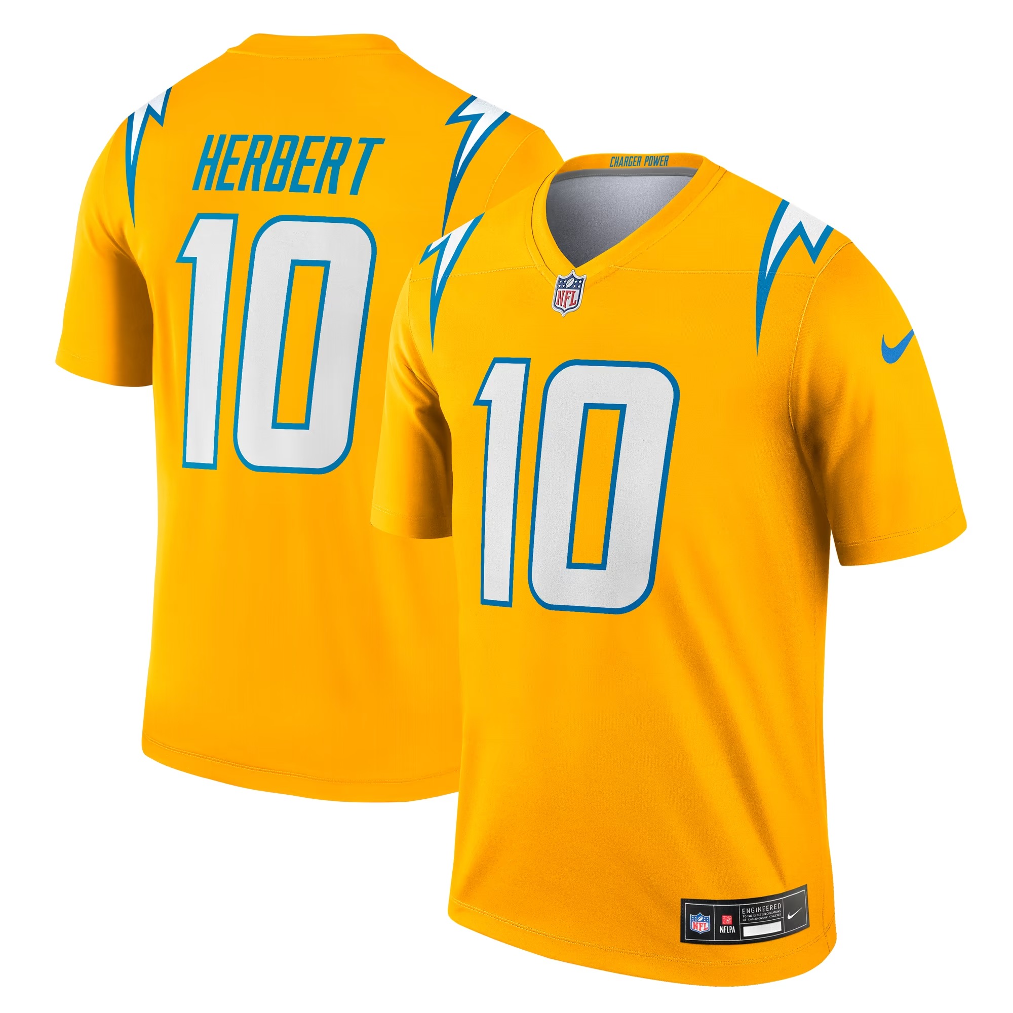 Hunk Wear - Justin Herbert Los Angeles Chargers Nike Alternate Charger Power Legend Player Performance Top - Gold