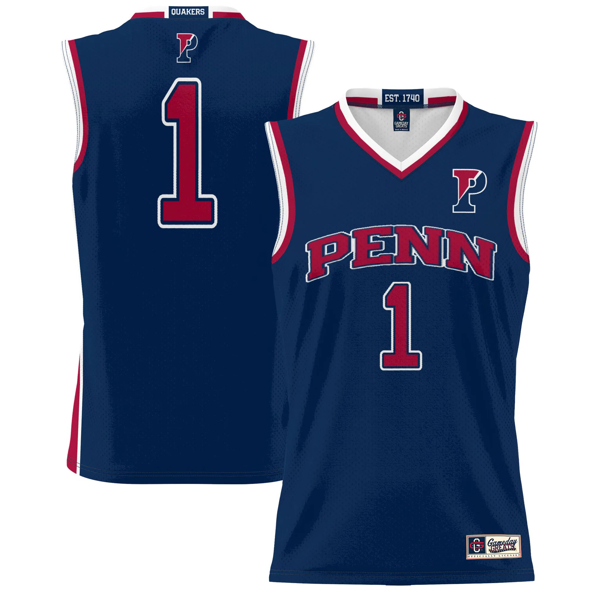 Hunk Wear - #1 Pennsylvania Quakers GameDay Greats Unisex Lightweight Basketball Jersey - Navy
