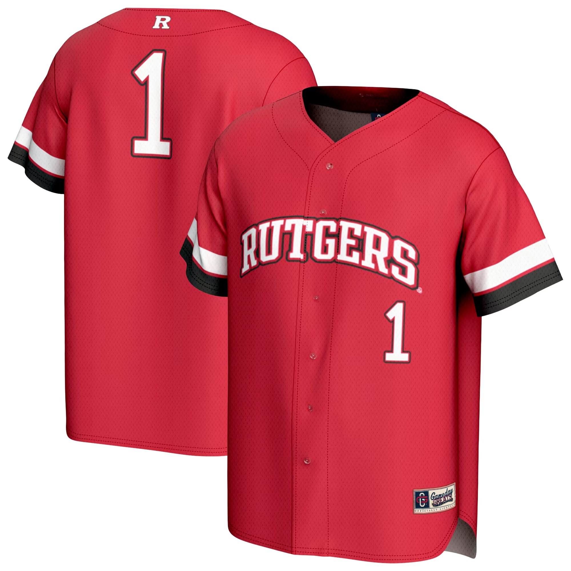 Hunk Wear - #1 Rutgers Scarlet Knights GameDay Greats Youth Lightweight Collegiate Baseball Fashion Jersey - Scarlet