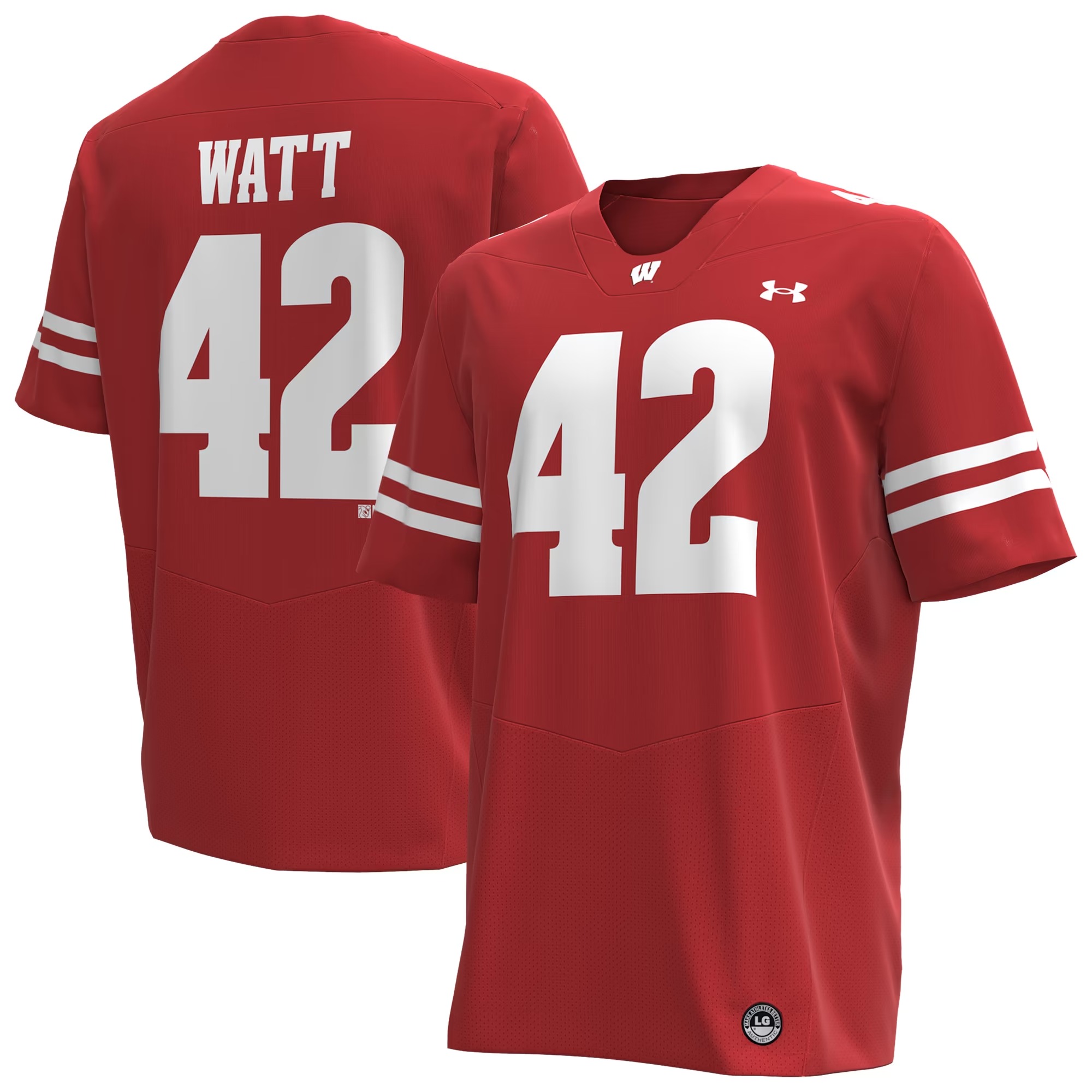 Hunk Wear - T.J. Watt Wisconsin Badgers Under Armour Home Replica Football Jersey - Red