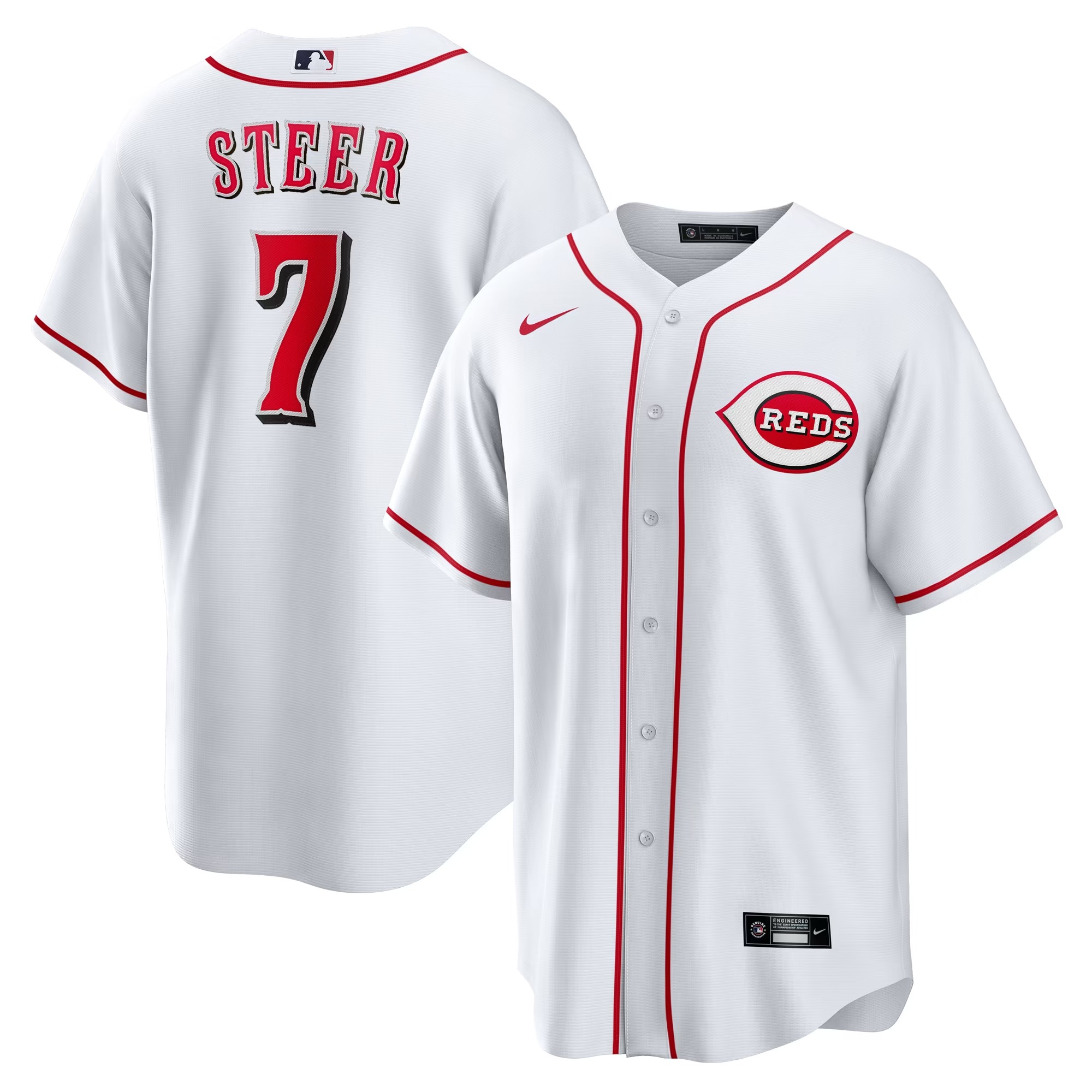 Hunk Wear - Spencer Steer Cincinnati Reds Nike Home Replica Jersey - White