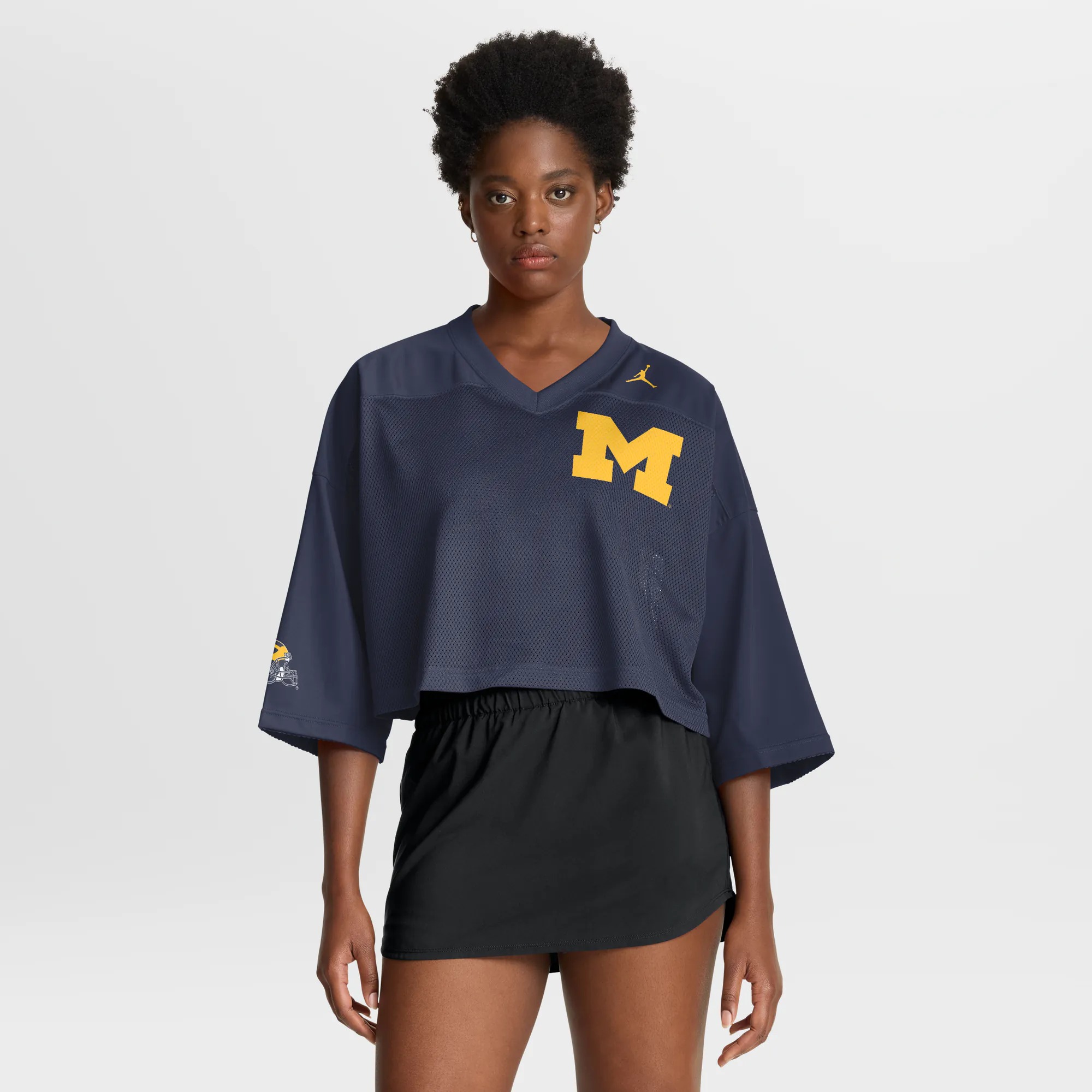 Hunk Wear - Michigan Wolverines Jordan Brand Women's Cropped Mesh Dri-FIT Fashion Jersey - Navy