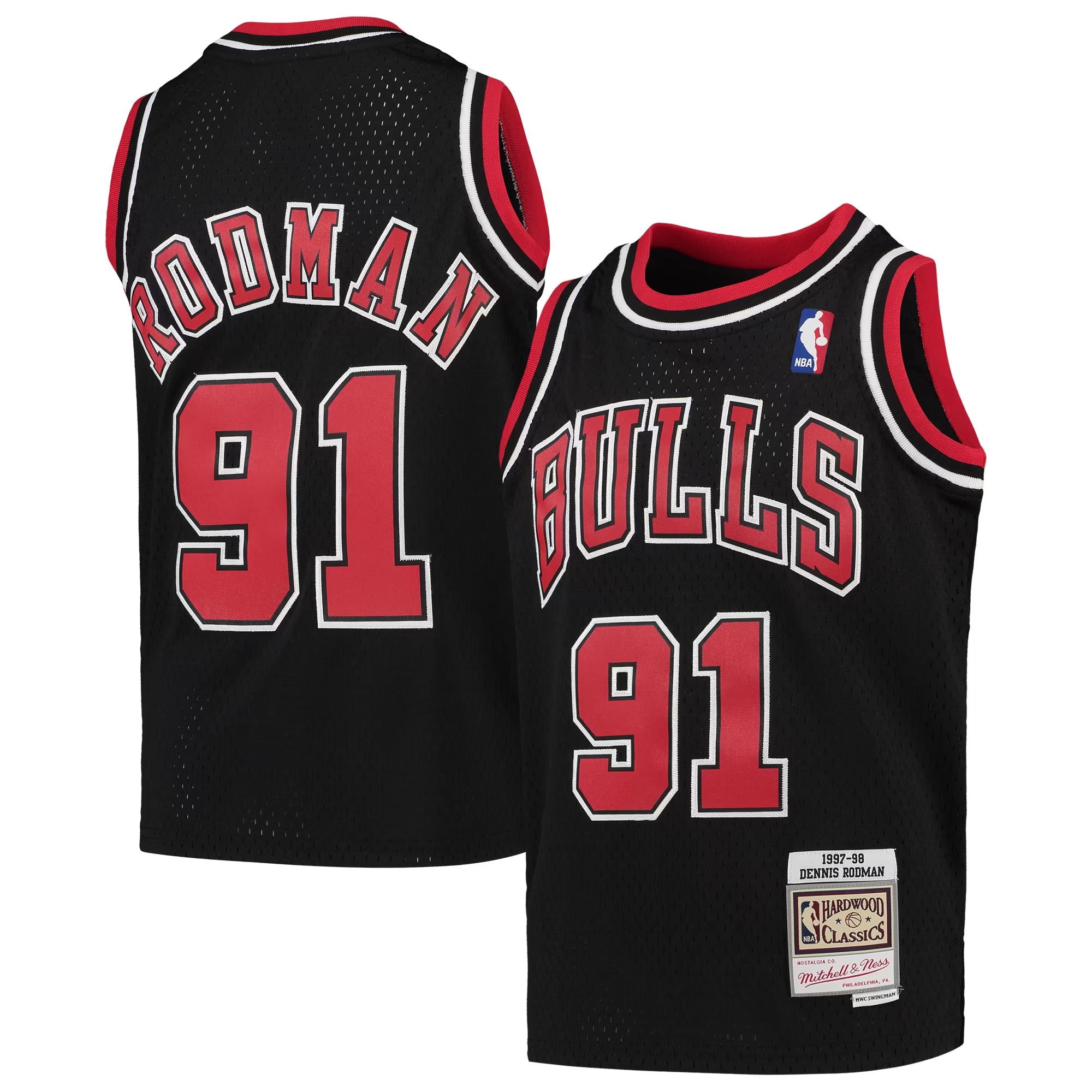 Hunk Wear - Dennis Rodman Chicago Bulls Mitchell & Ness Youth 1997-98 Hardwood Classics Swingman Jersey - Black