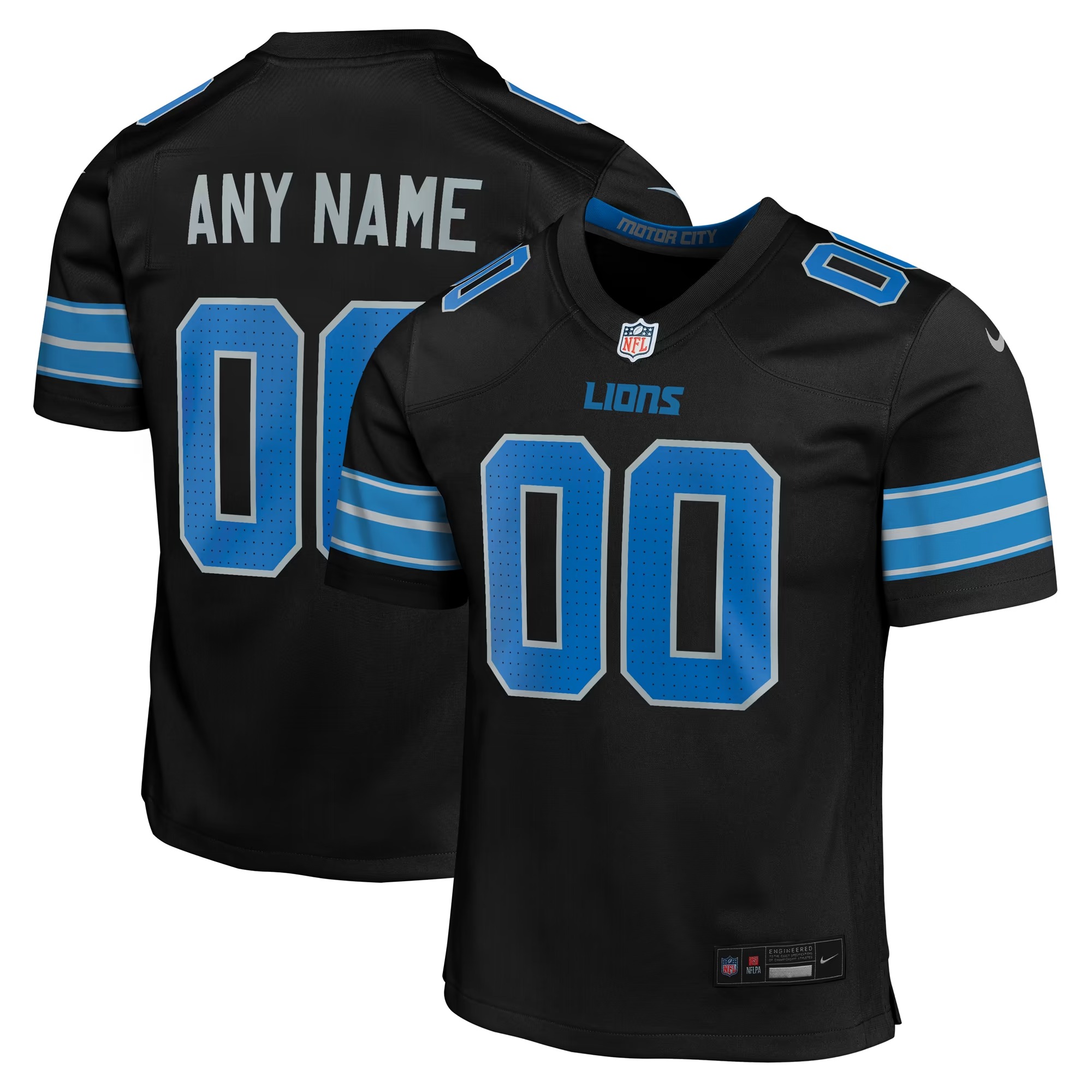 Hunk Wear - Detroit Lions Nike Youth Alternate Custom Game Jersey - Black