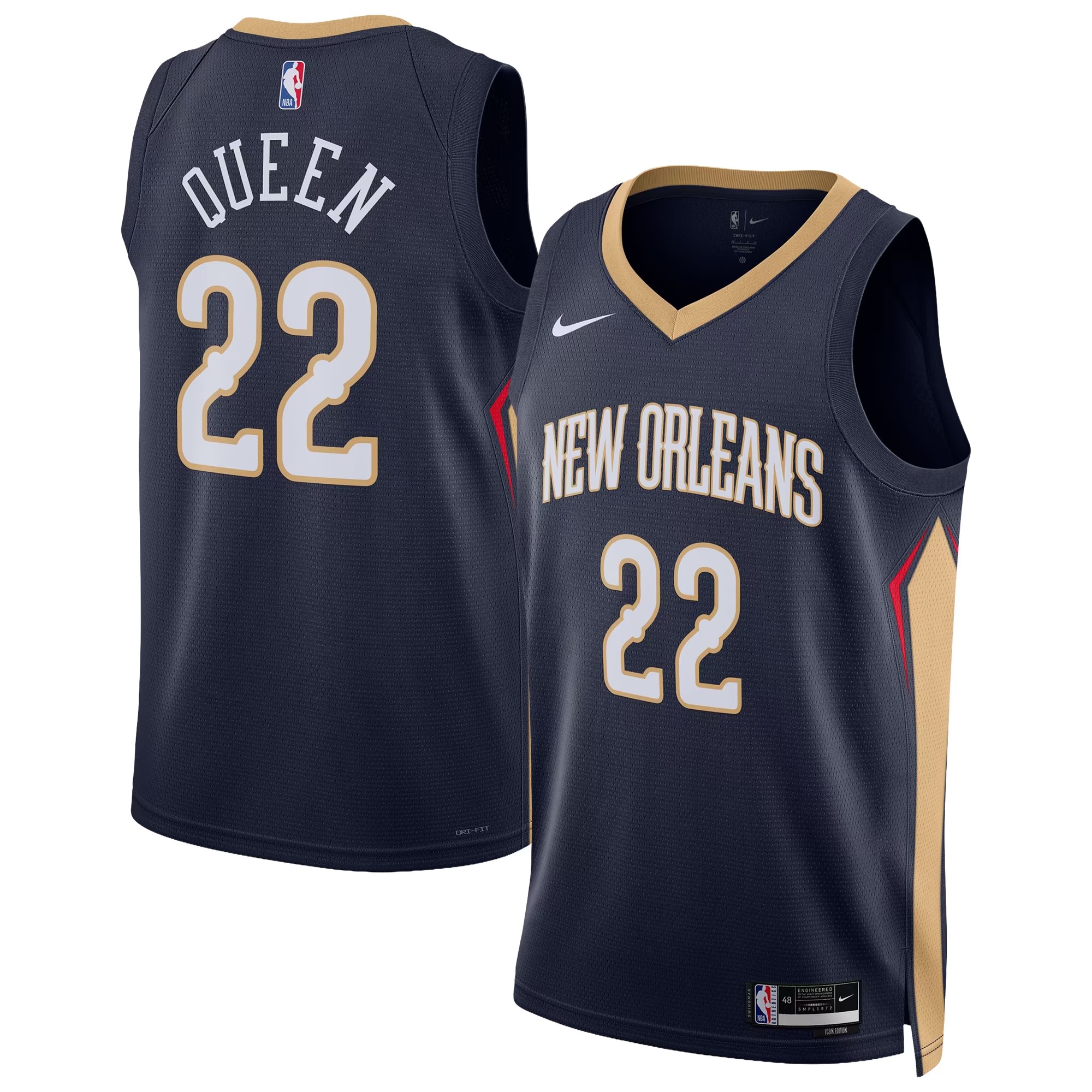 Hunk Wear - Derik Queen New Orleans Pelicans Nike Unisex Swingman Jersey - Icon Edition - Navy
