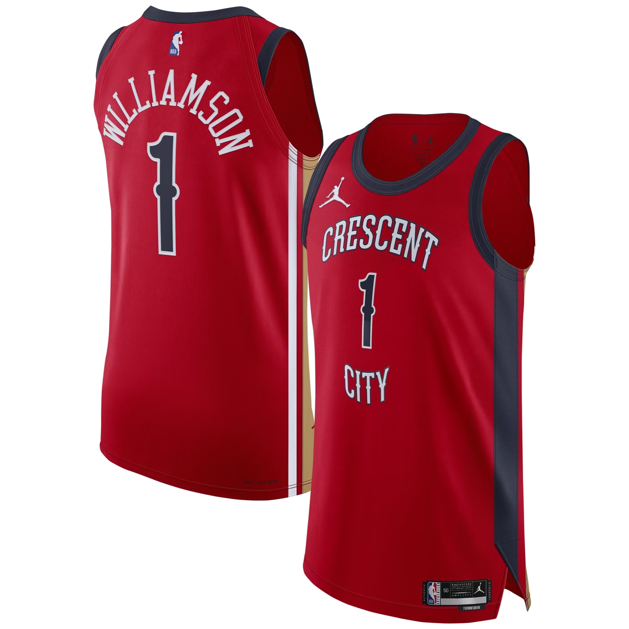Hunk Wear - Zion Williamson New Orleans Pelicans Jordan Brand Authentic Jersey - Statement Edition - Red
