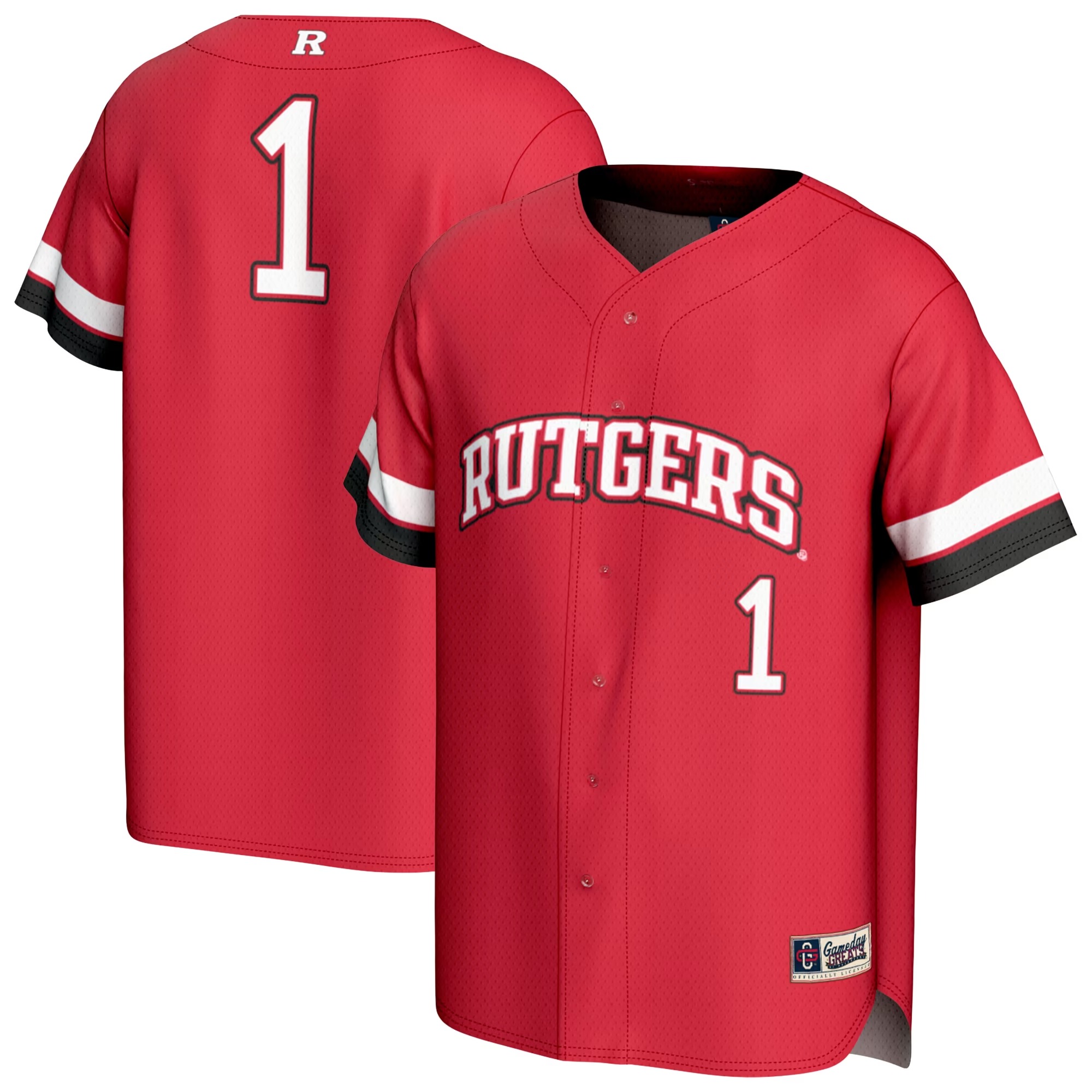 Hunk Wear - #1 Rutgers Scarlet Knights GameDay Greats Unisex Lightweight Collegiate Baseball Fashion Jersey - Scarlet