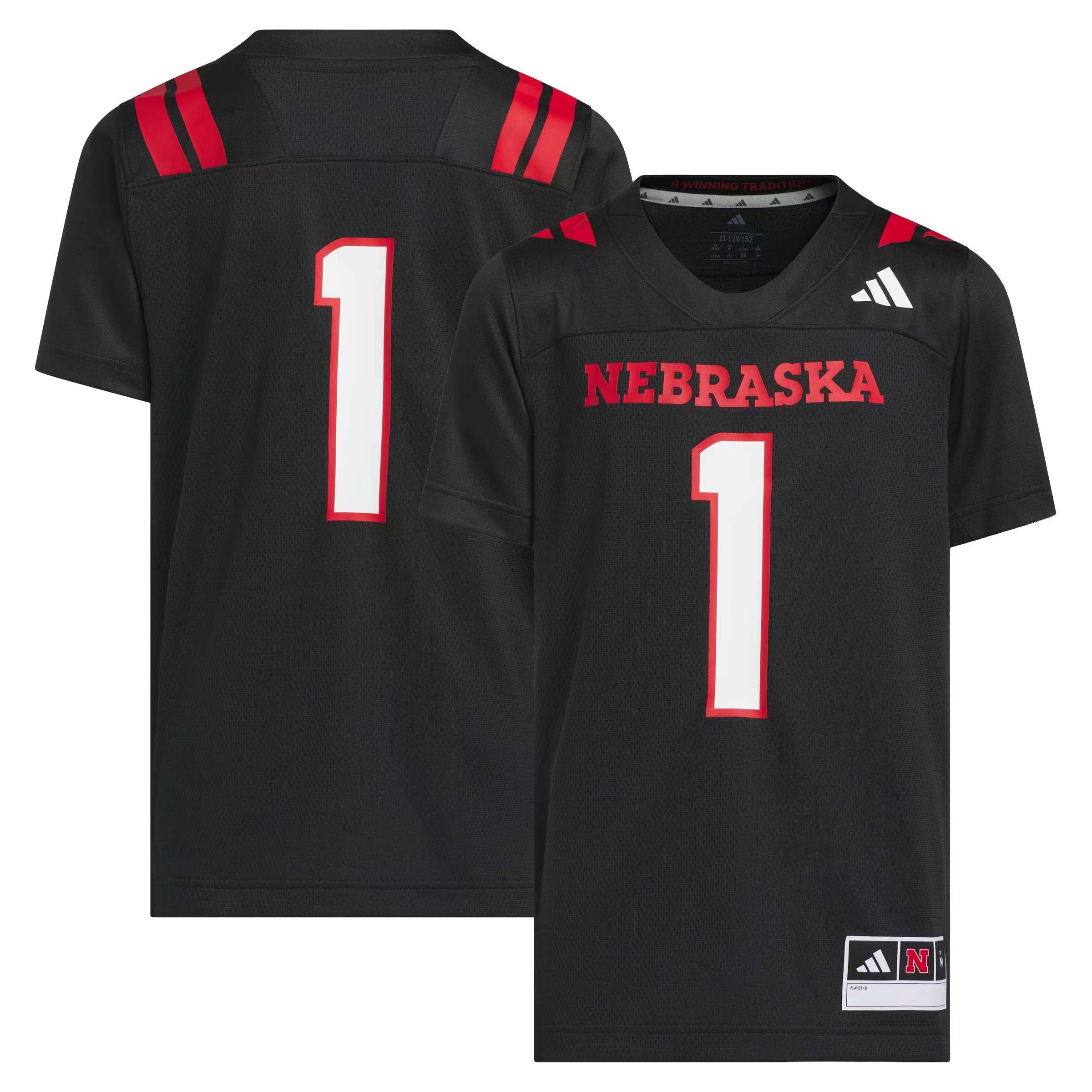 Hunk Wear - #1 Nebraska Huskers adidas Youth Our Red Burns Brighter Strategy Football Jersey - Black