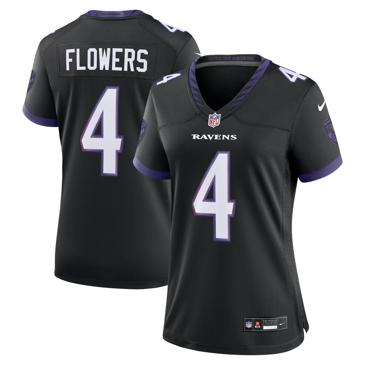 Hunk Wear - Zay Flowers Baltimore Ravens Nike Women's Alternate Game Jersey - Black