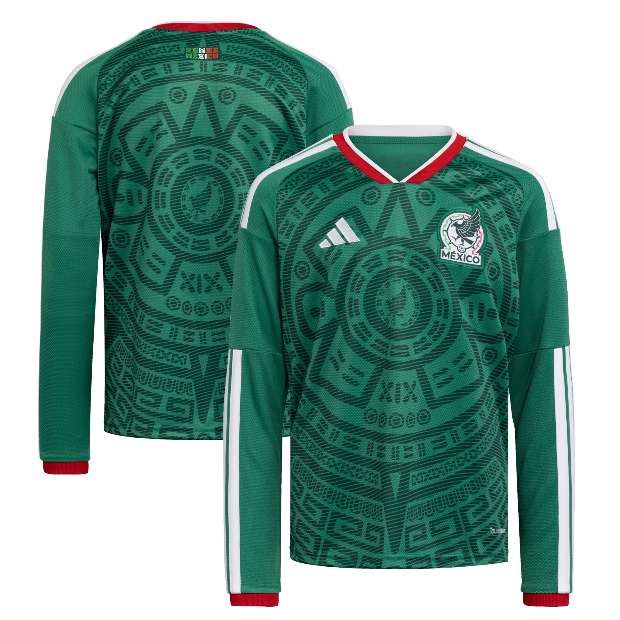 Hunk Wear - Mexico National Team adidas Youth 2026 Home Replica Long Sleeve Jersey - Green
