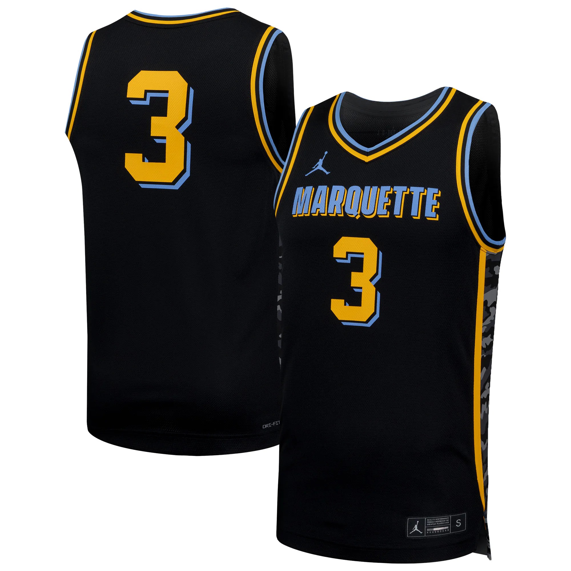 Hunk Wear - #3 Marquette Golden Eagles Nike Replica Basketball Jersey - Black