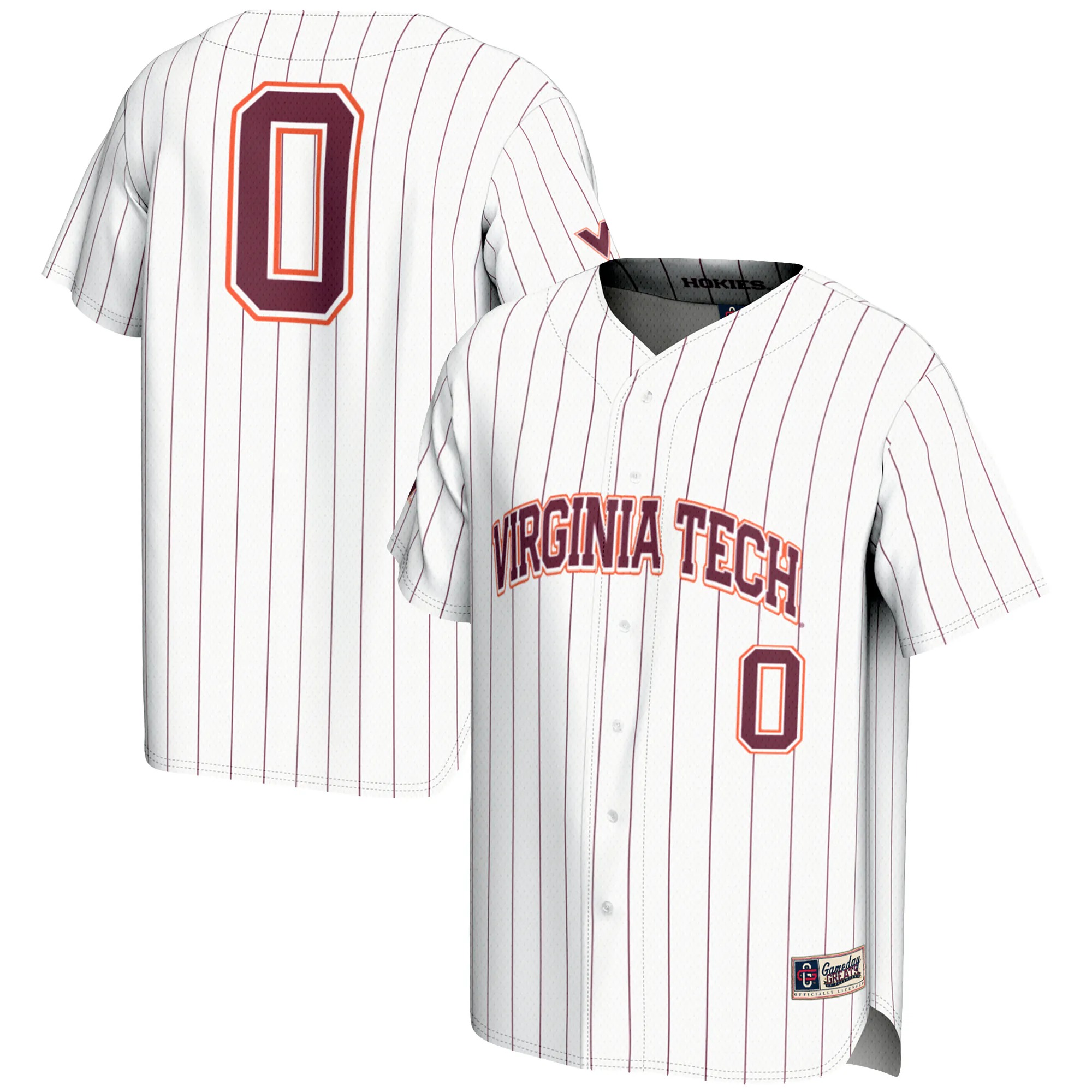 Hunk Wear - #0 Virginia Tech Hokies GameDay Greats Lightweight Baseball Fashion Jersey - White