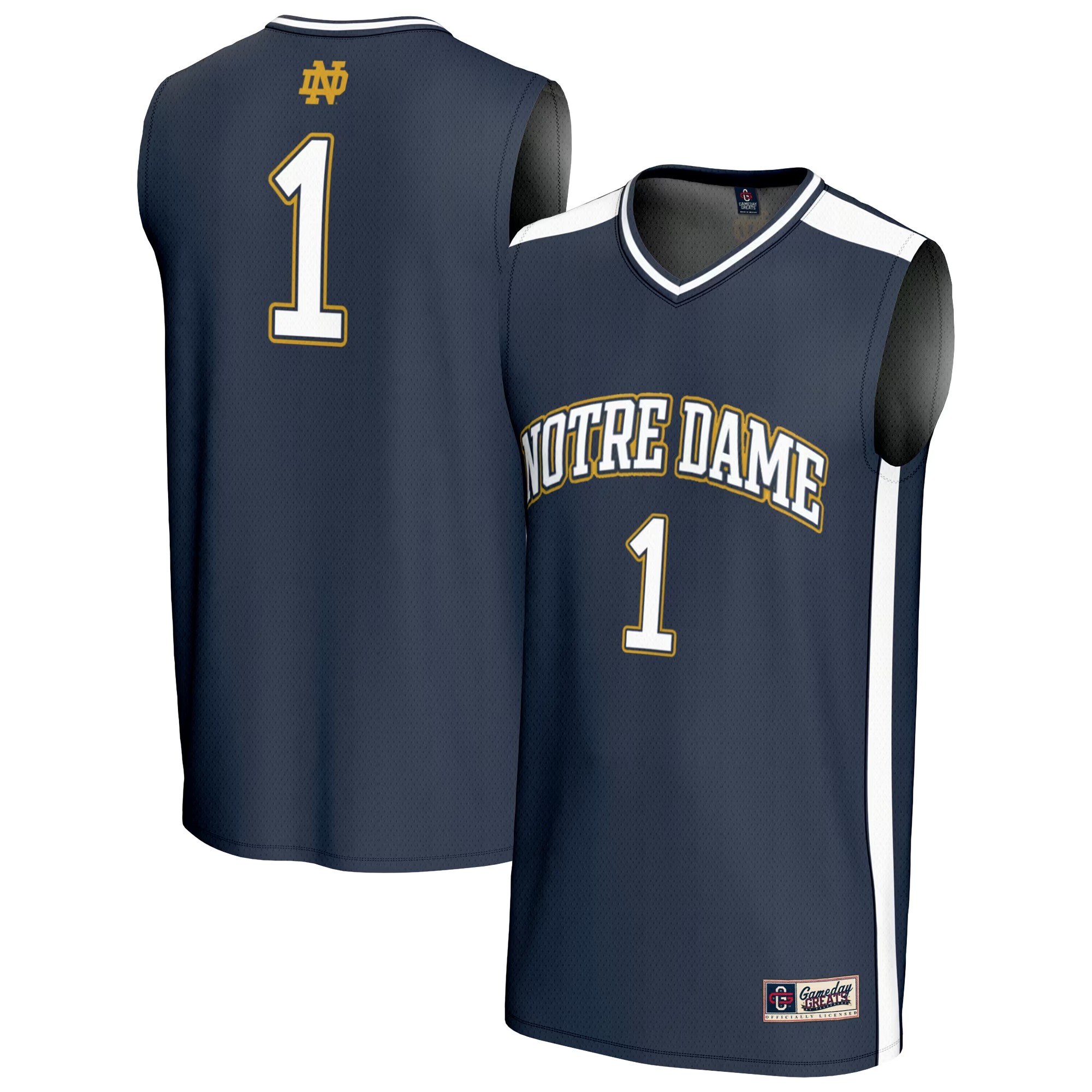 Hunk Wear - #1 Notre Dame Fighting Irish GameDay Greats Youth Lightweight Collegiate Basketball Fashion Jersey - Navy