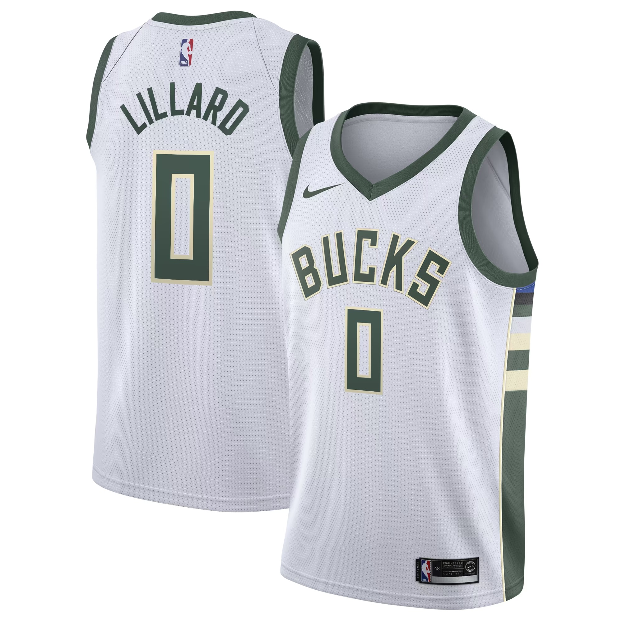 Hunk Wear - Damian Lillard Milwaukee Bucks Nike Unisex Swingman Player Jersey - Association Edition - White