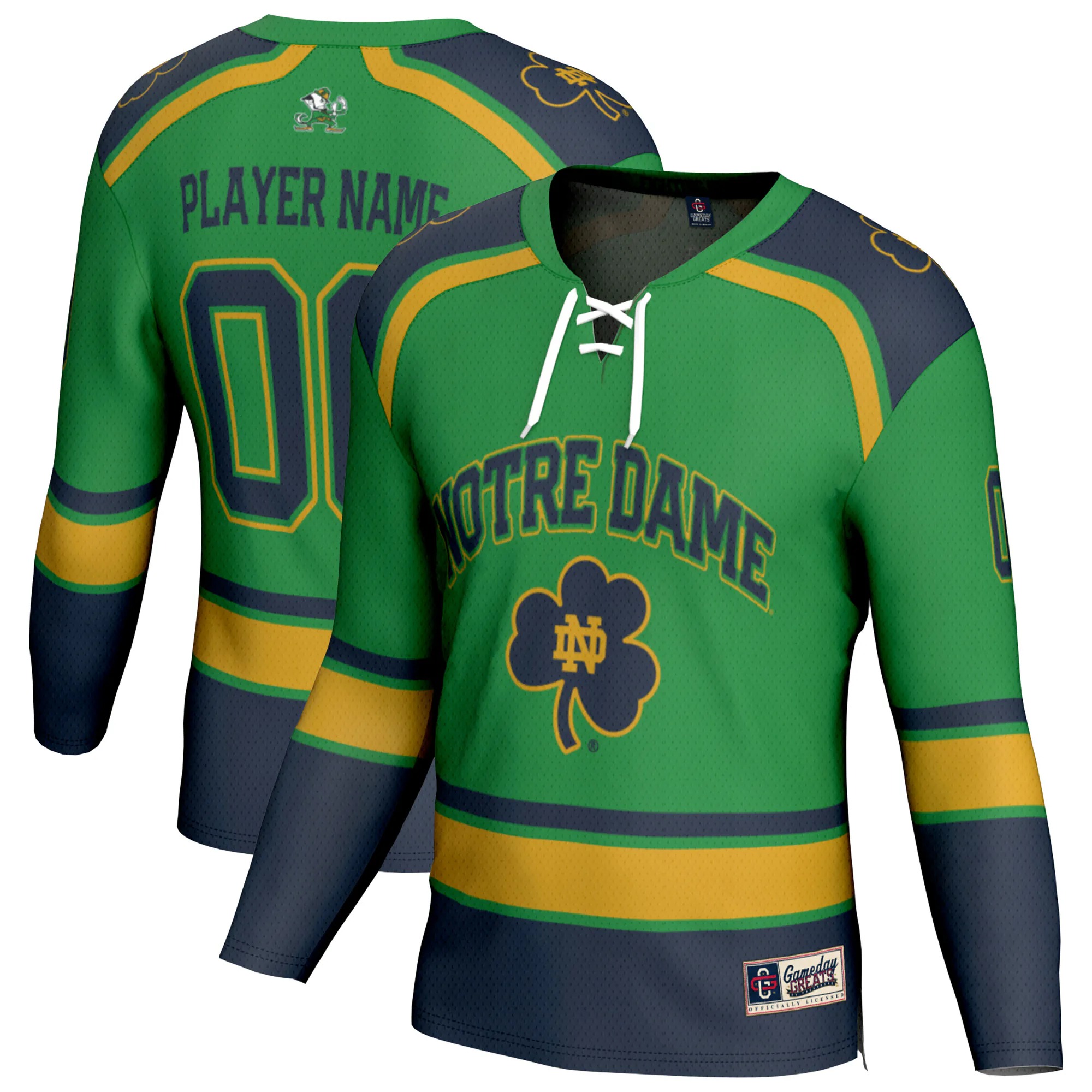Hunk Wear - Notre Dame Fighting Irish GameDay Greats Youth Lightweight Hockey NIL Pick-a-Player Fashion Jersey - Green