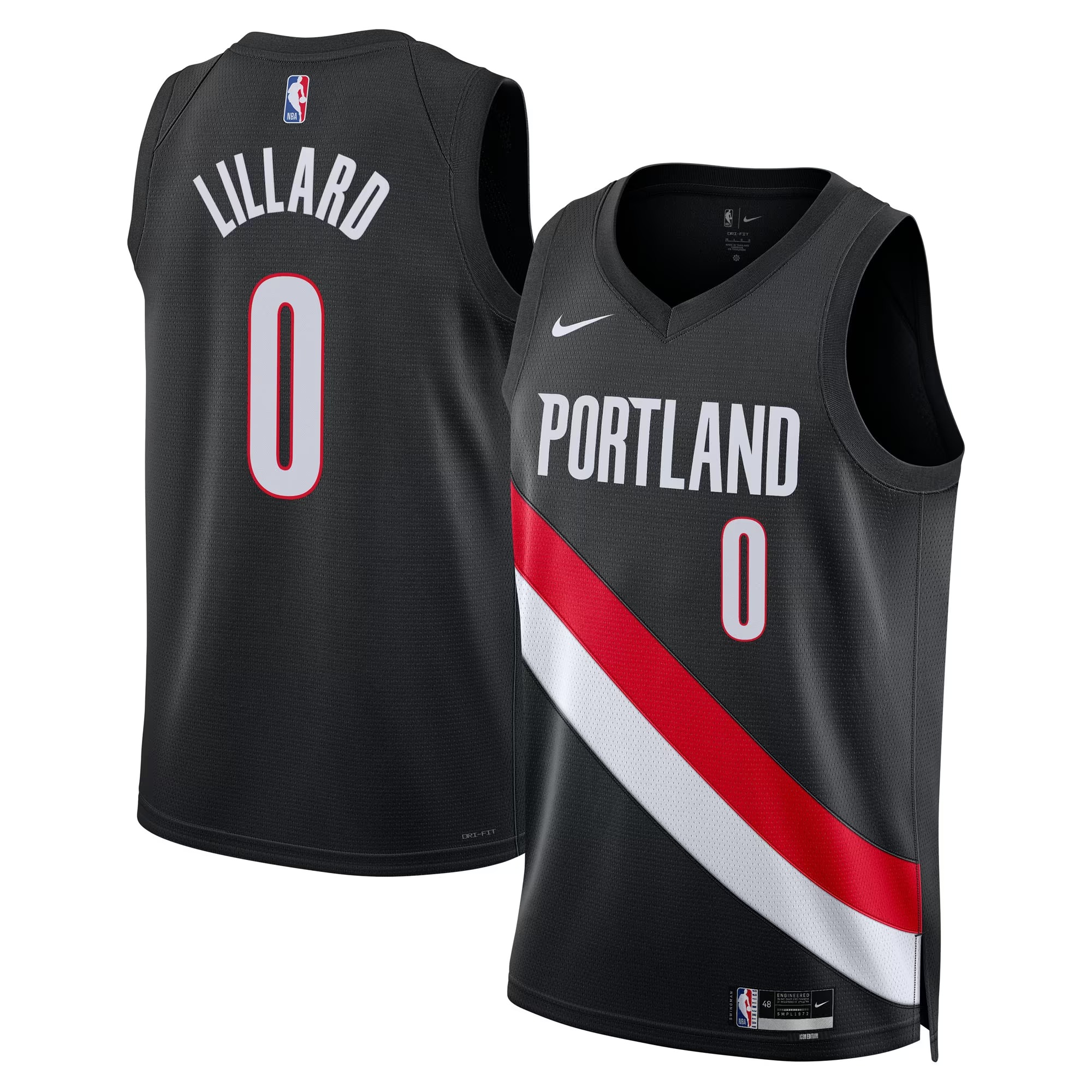 Hunk Wear - Damian Lillard Portland Trail Blazers Nike Unisex Swingman Jersey - Icon Edition - Black