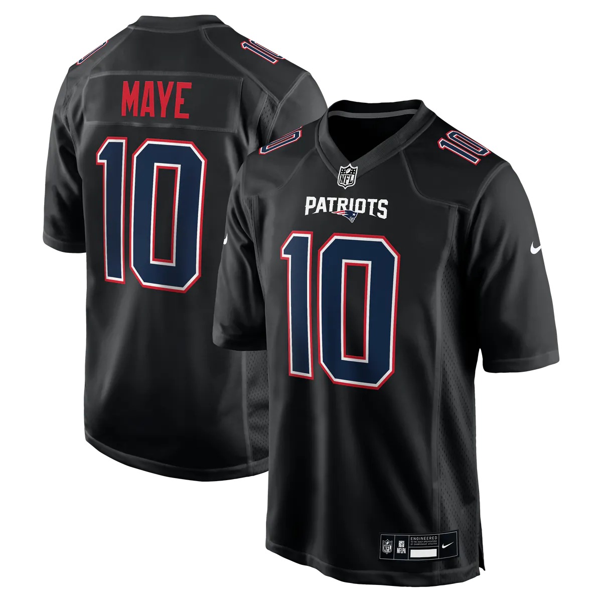 Hunk Wear - Drake Maye New England Patriots Nike Game Jersey - Carbon Black