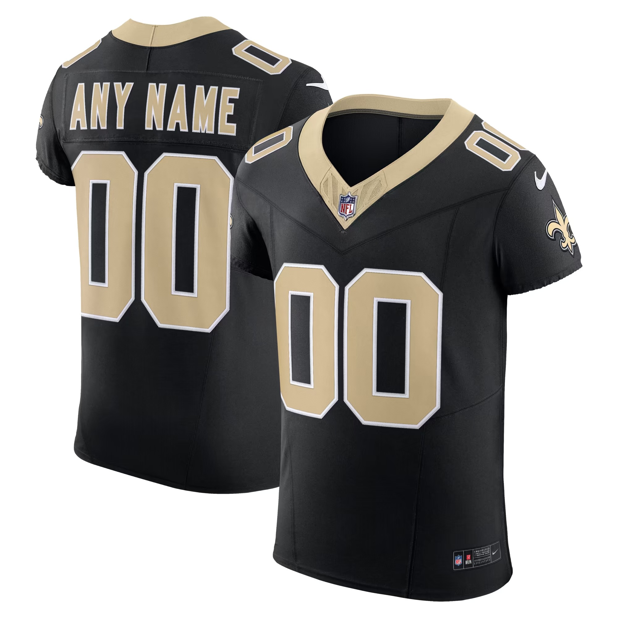 Hunk Wear - New Orleans Saints Nike Vapor F.U.S.E. Elite Custom Jersey - Black