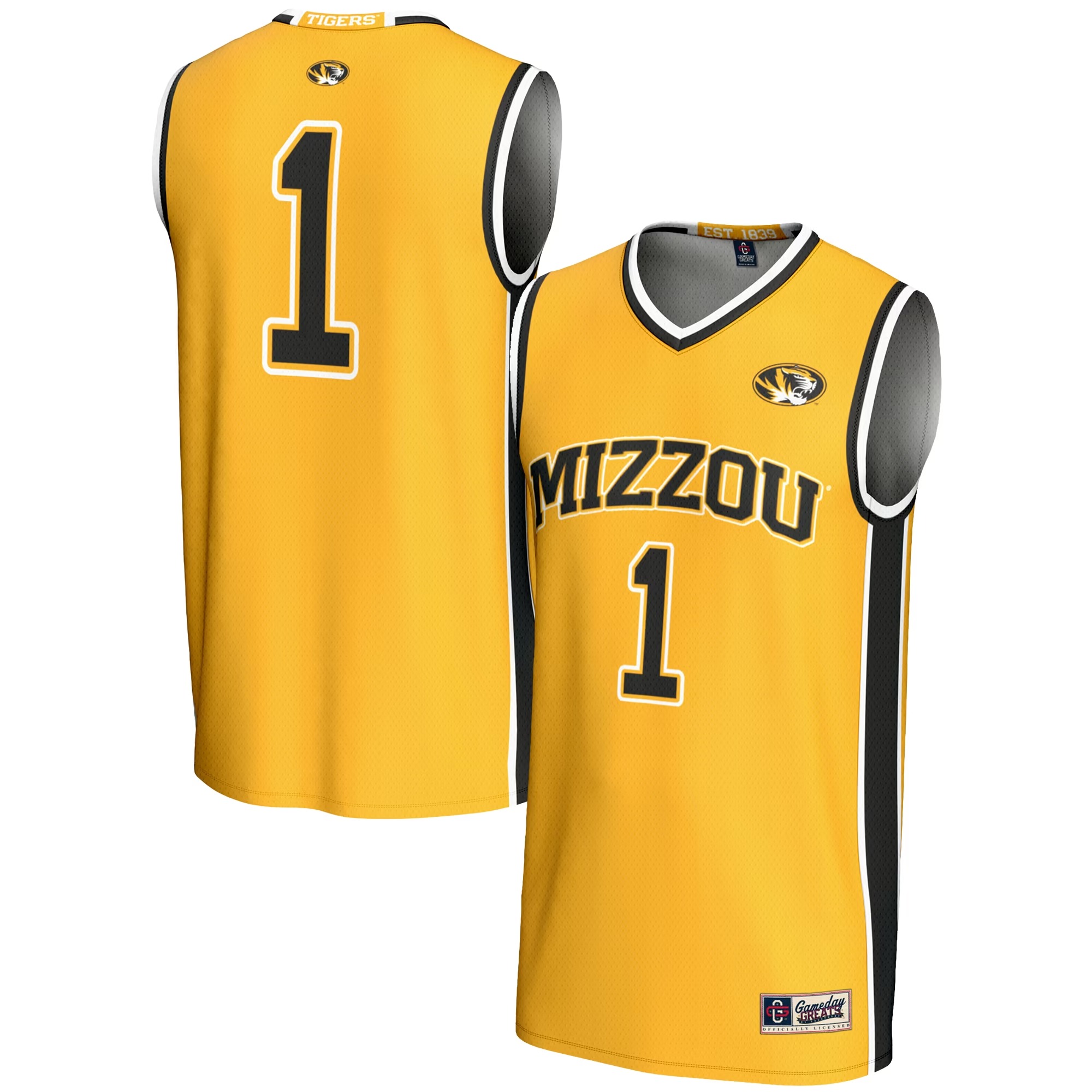 Hunk Wear - #1 Missouri Tigers GameDay Greats Youth Lightweight Basketball Jersey - Gold