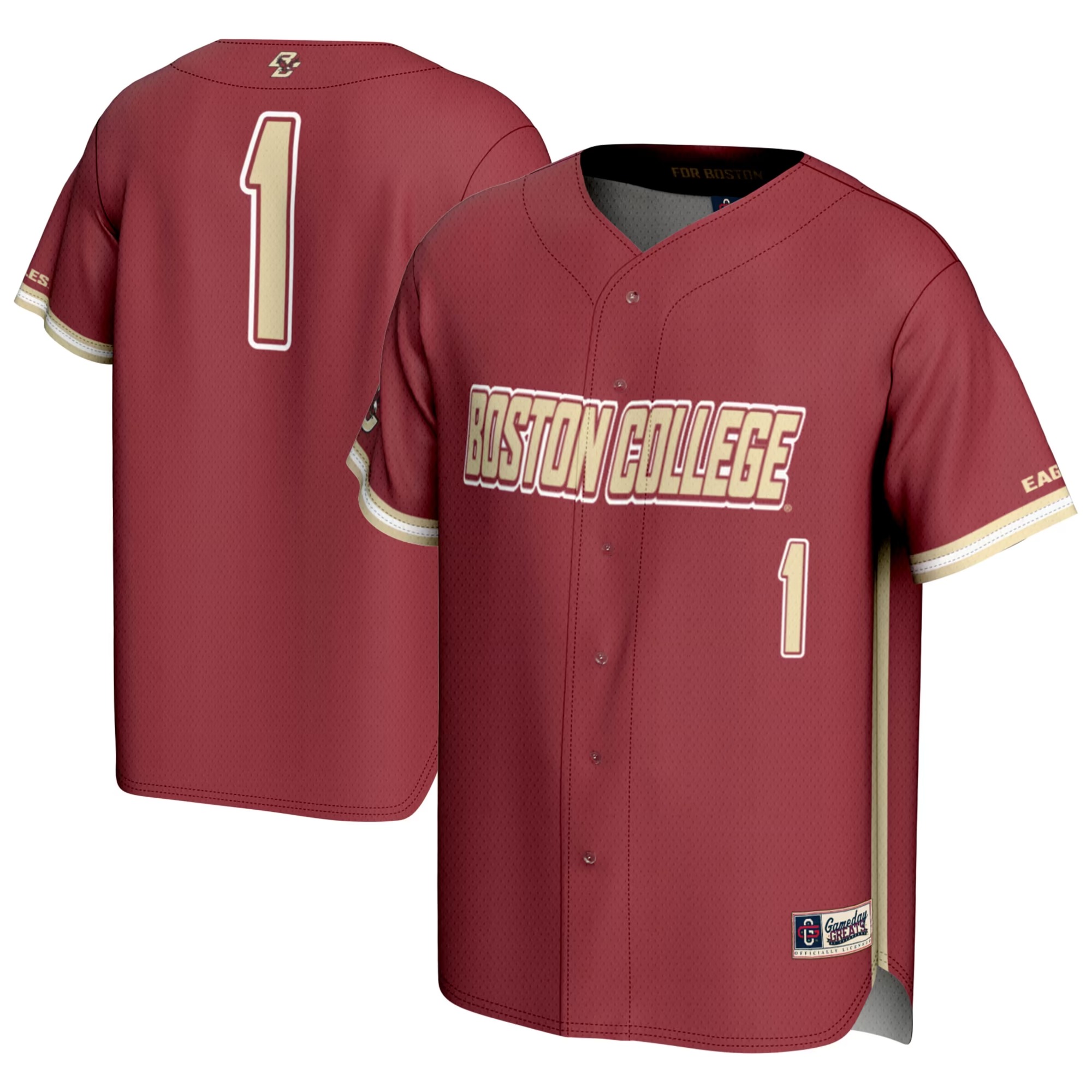 Hunk Wear - #1 Boston College Eagles GameDay Greats Lightweight Baseball Fashion Jersey ' Maroon