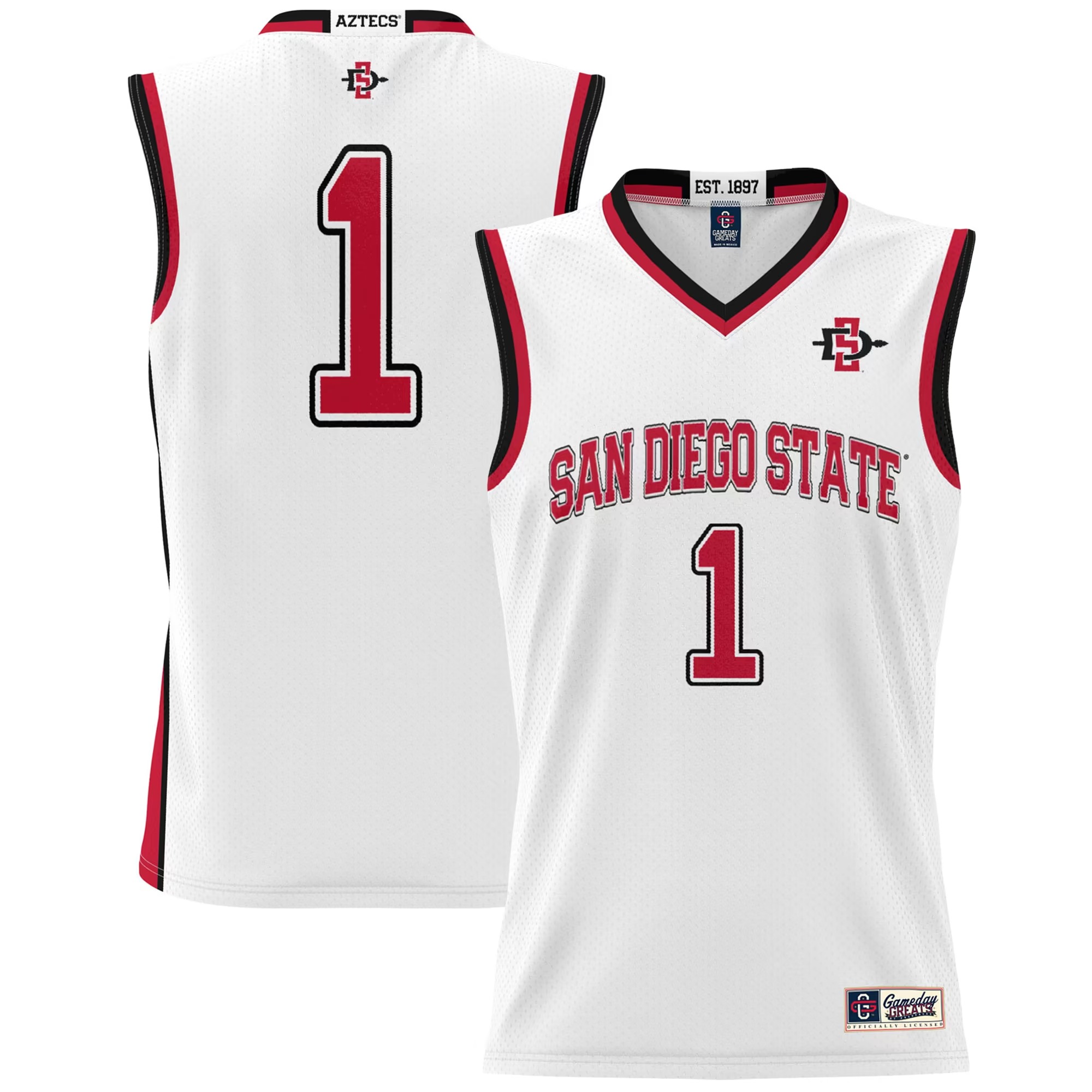 Hunk Wear - #1 San Diego State Aztecs GameDay Greats Youth Lightweight Basketball Fashion Jersey - White