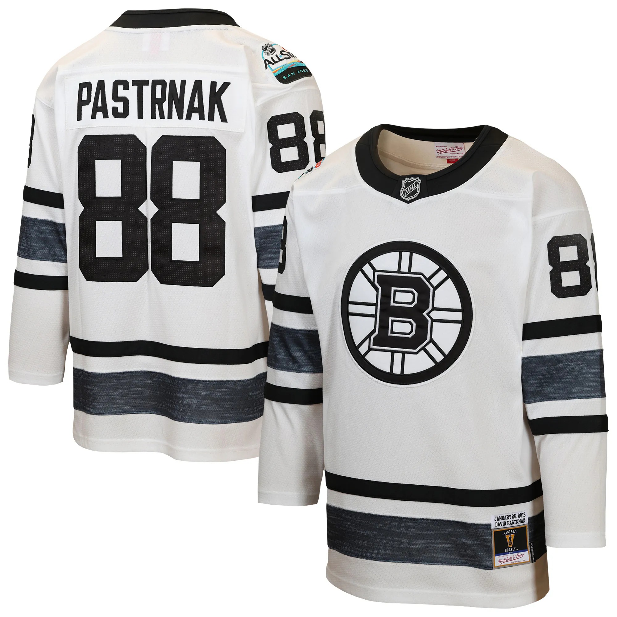 Hunk Wear - David Pastrnak Boston Bruins Mitchell & Ness Youth 2019 All-Star Game Power Play Jersey - White