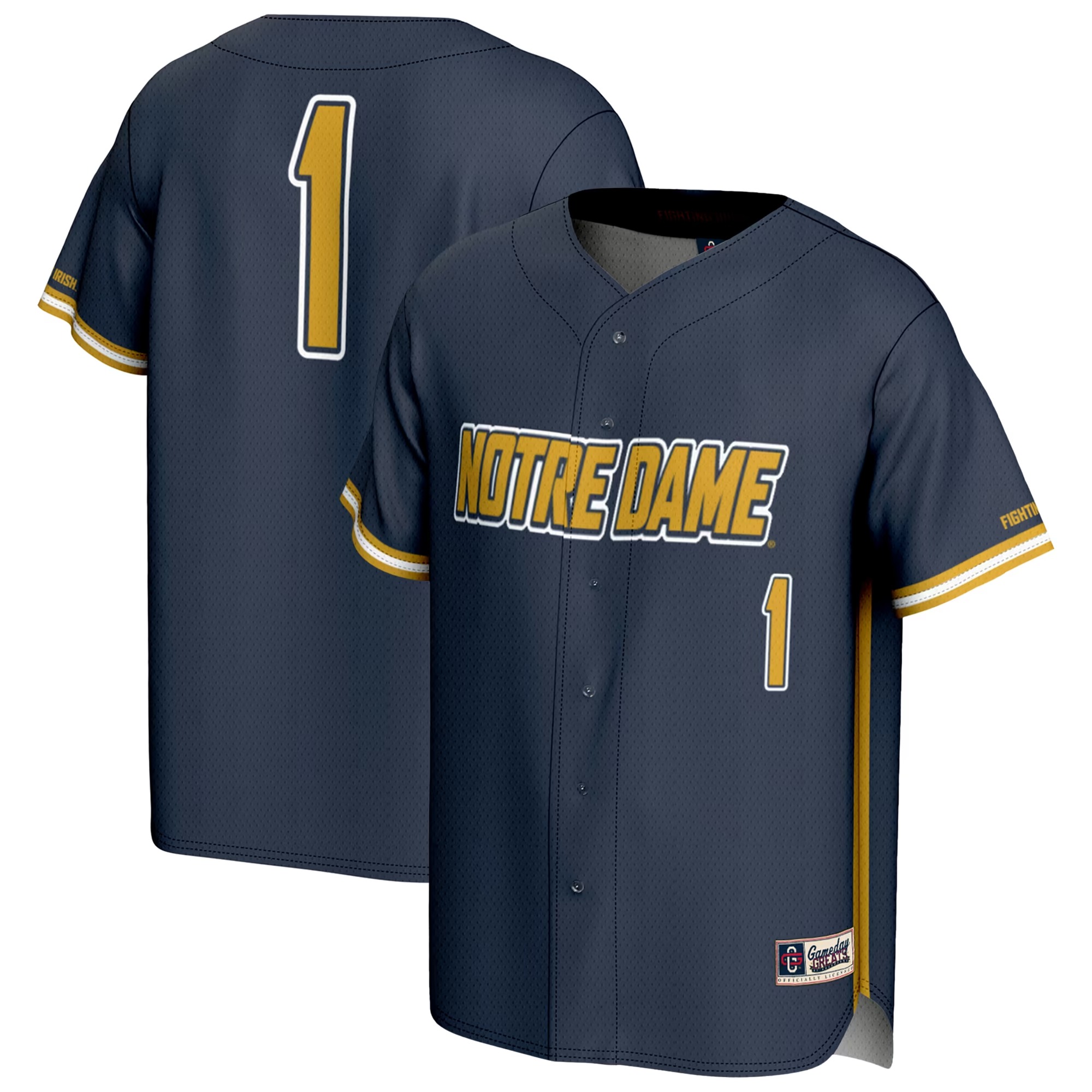 Hunk Wear - #1 Notre Dame Fighting Irish GameDay Greats Youth Lightweight Baseball Fashion Jersey - Navy