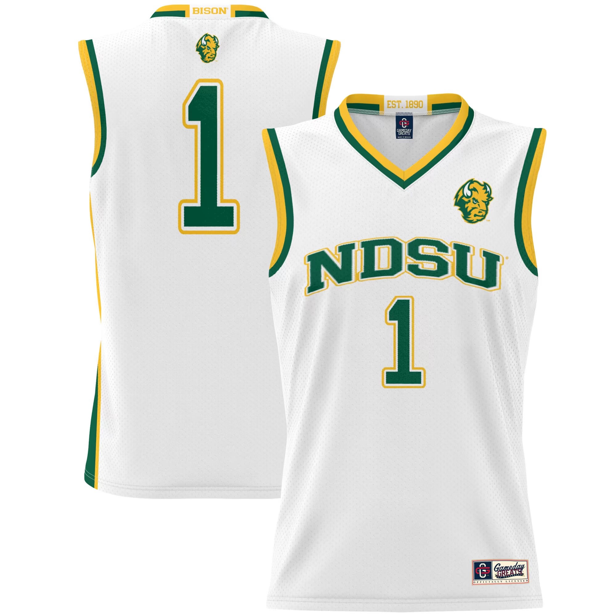 Hunk Wear - #1 NDSU Bison GameDay Greats Unisex Lightweight Basketball Jersey - White
