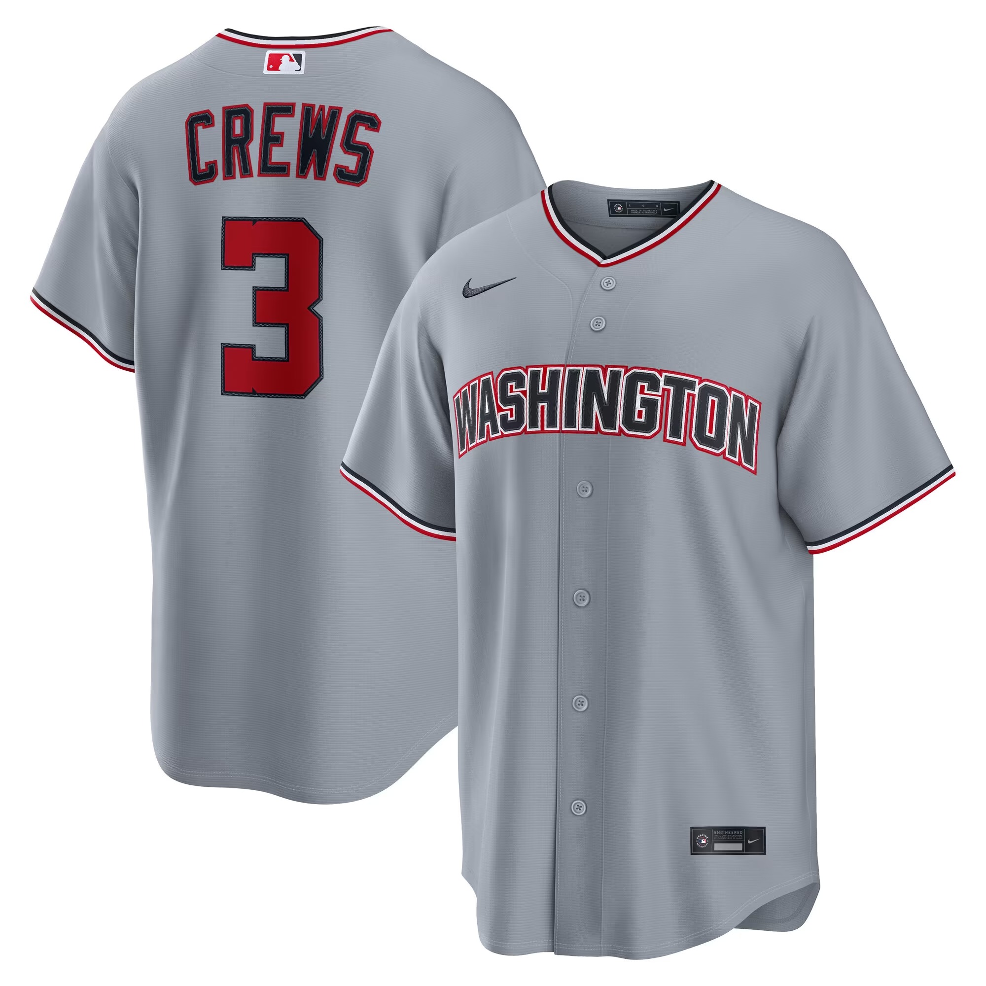 Hunk Wear - Dylan Crews Washington Nationals Nike Road Replica Jersey - Gray
