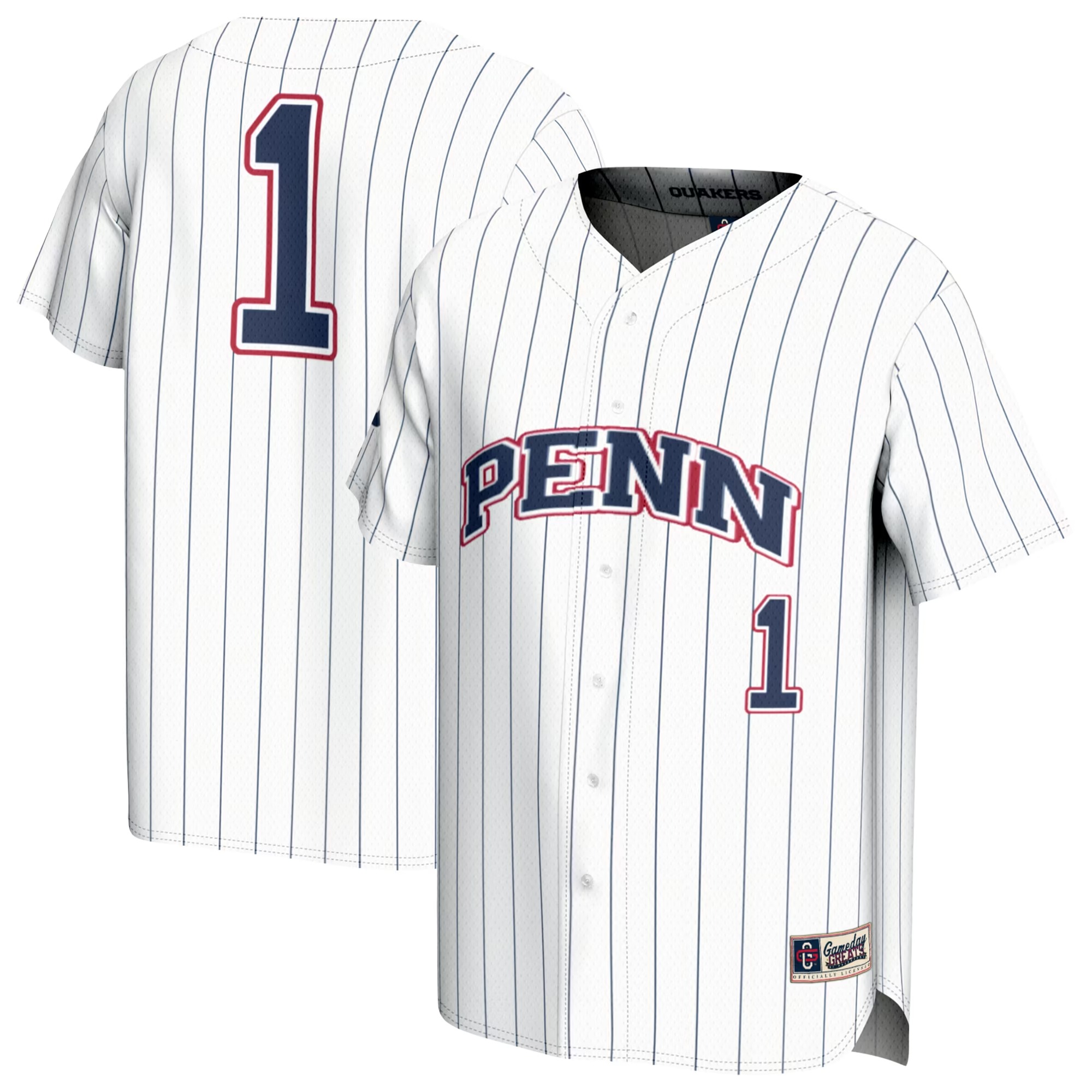 Hunk Wear - #1 Pennsylvania Quakers GameDay Greats Youth Lightweight Collegiate Baseball Fashion Jersey - White