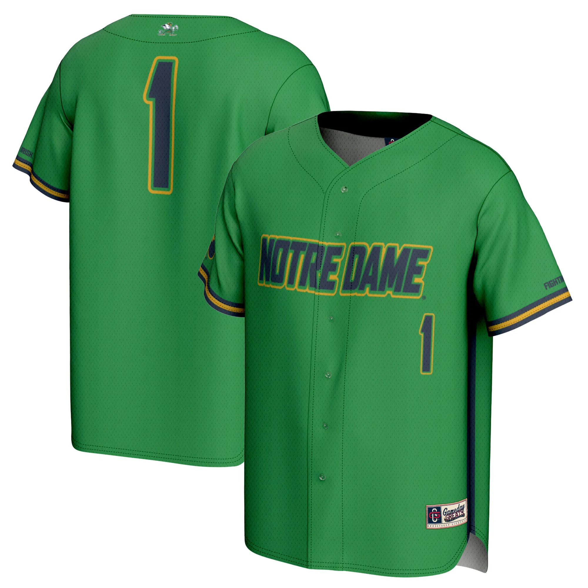 Hunk Wear - #1 Notre Dame Fighting Irish GameDay Greats Youth Lightweight Baseball Jersey - Green