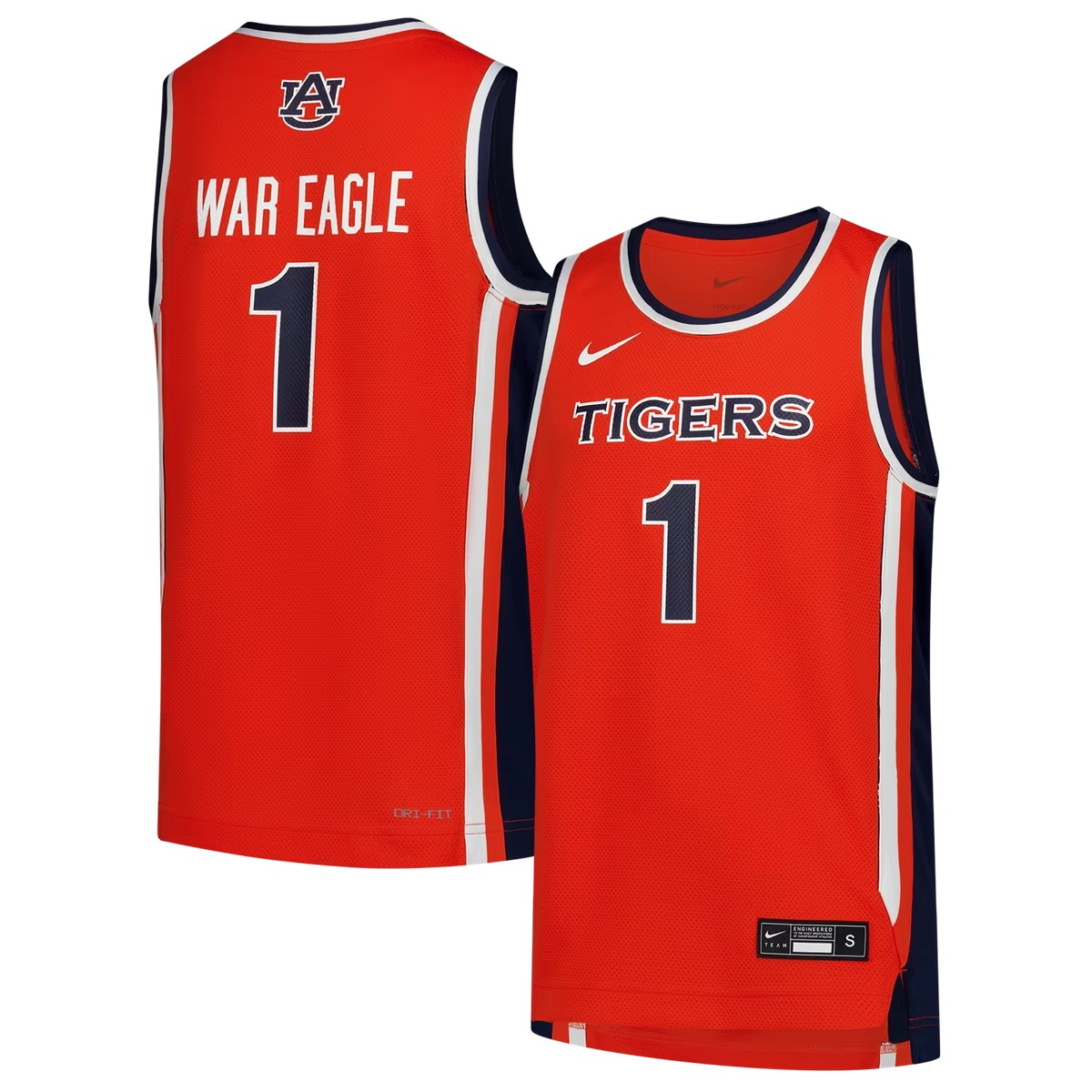 Hunk Wear - #1 Auburn Tigers Nike Youth Replica Basketball Jersey - Orange